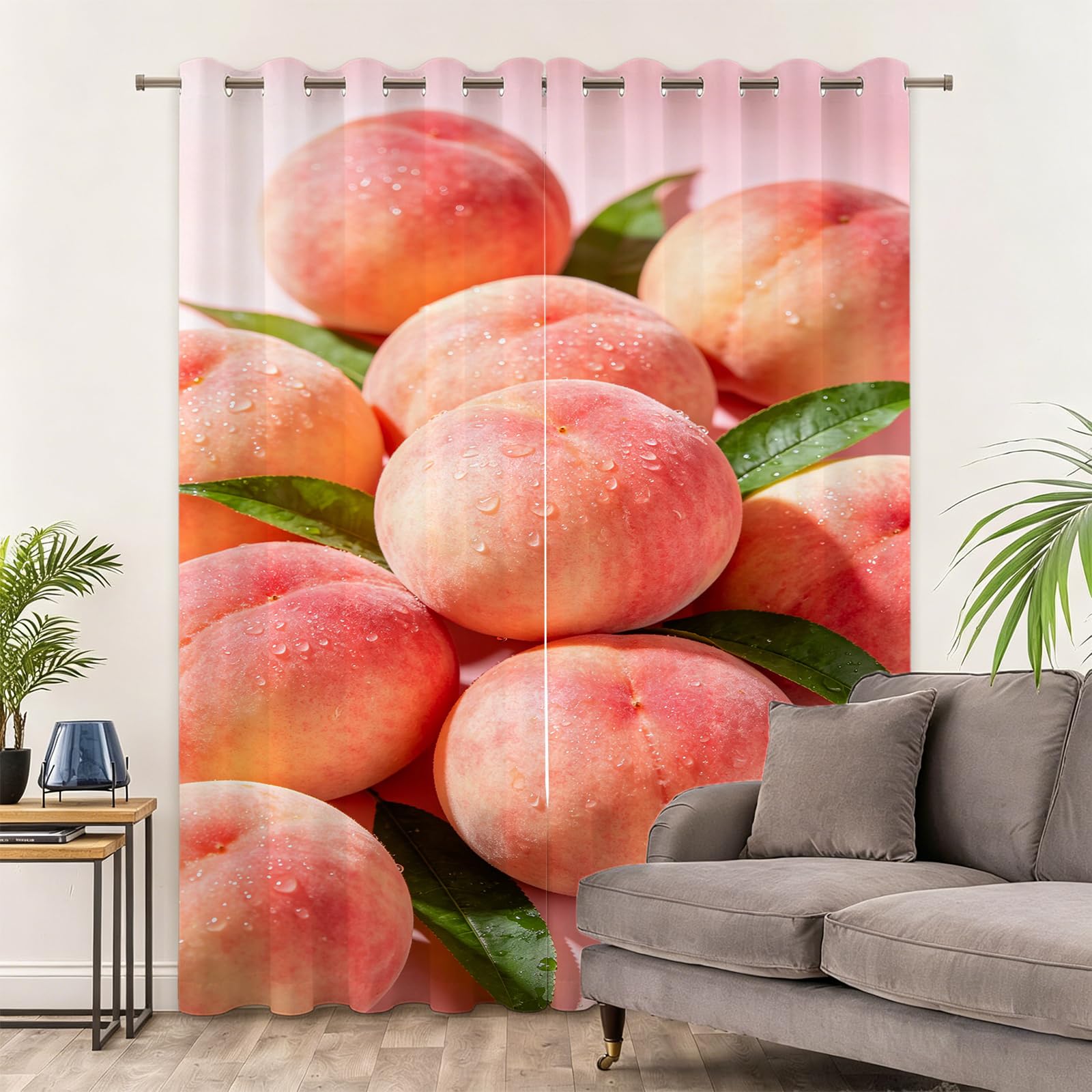 Tenda per Interno Moderne 2 Pezzi 3D Stampa Pesca Tende Oscuranti Termiche Isolanti Camera da Letto Frutti Rosa Tende Soggiorno con Occhielli L140 x A250 cm C.1449