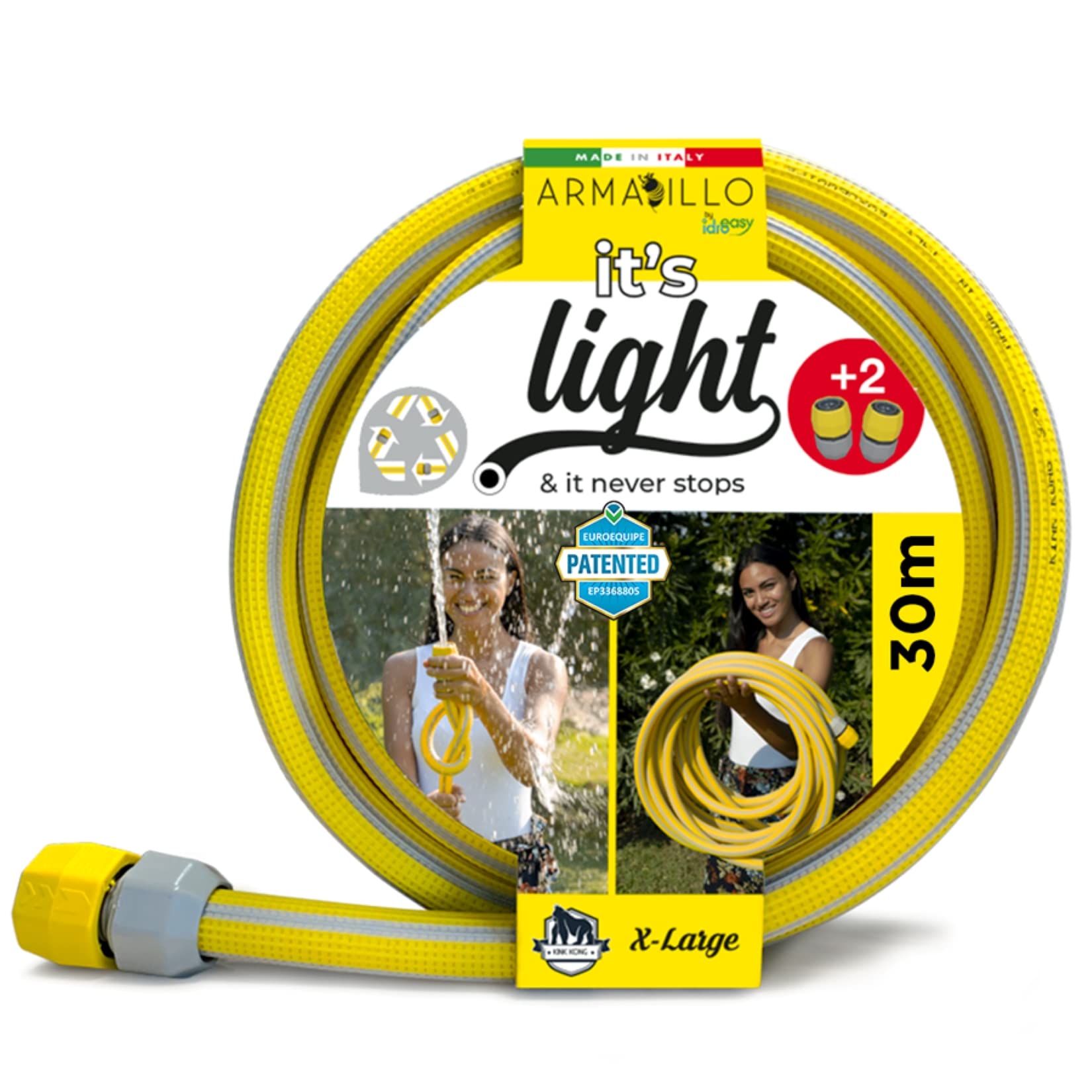 Idroeasy Kink Kong Gartenschlauch 3/4 Zoll 30 Meter Superleicht, Knickfrei & Verdrehsicher, Ungiftig und Reparierbar inkl. 2 Kupplungen, Made in Italy