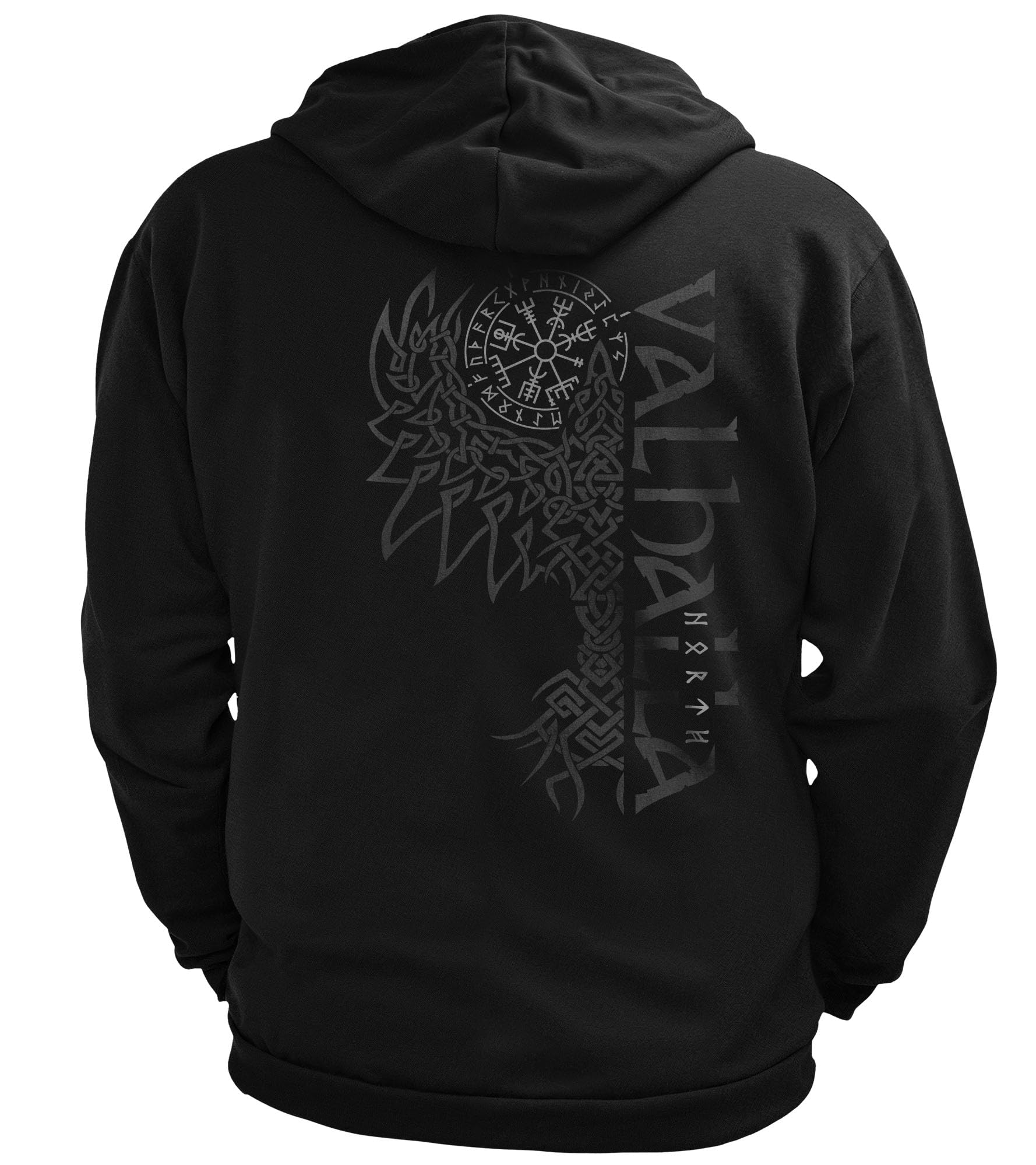 Herren Sweatjacke mit Kapuze - Valhalla Rabe Rücken Aufdruck - nordische Wikinger Walhalla Zipper, Valhalla Viking