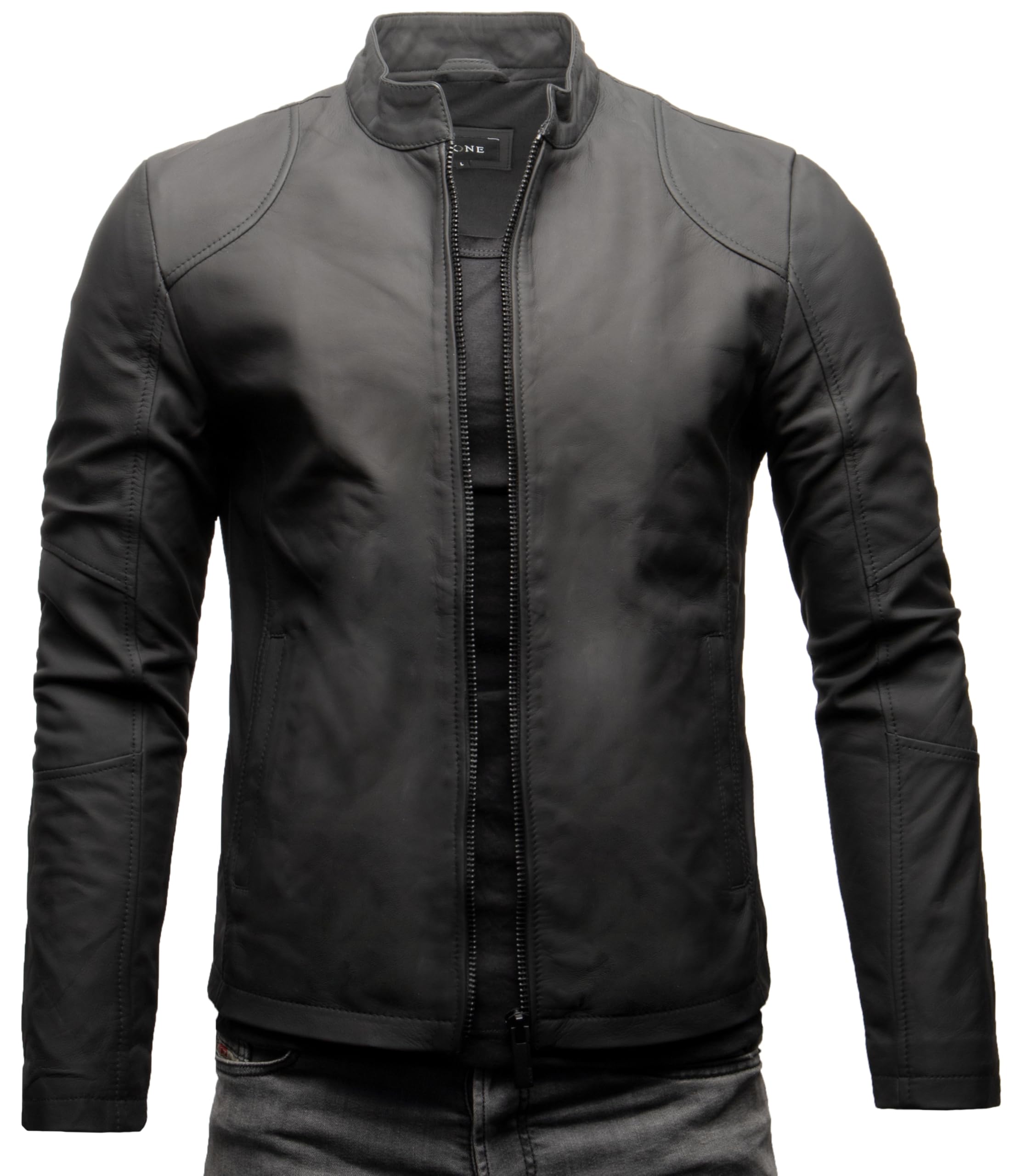 Crone Ivar Herren Lederjacke Cleane Basic Echtleder Jacke | Echtleder, Stehkragen, cleaner Basic-Look, Regular Fit