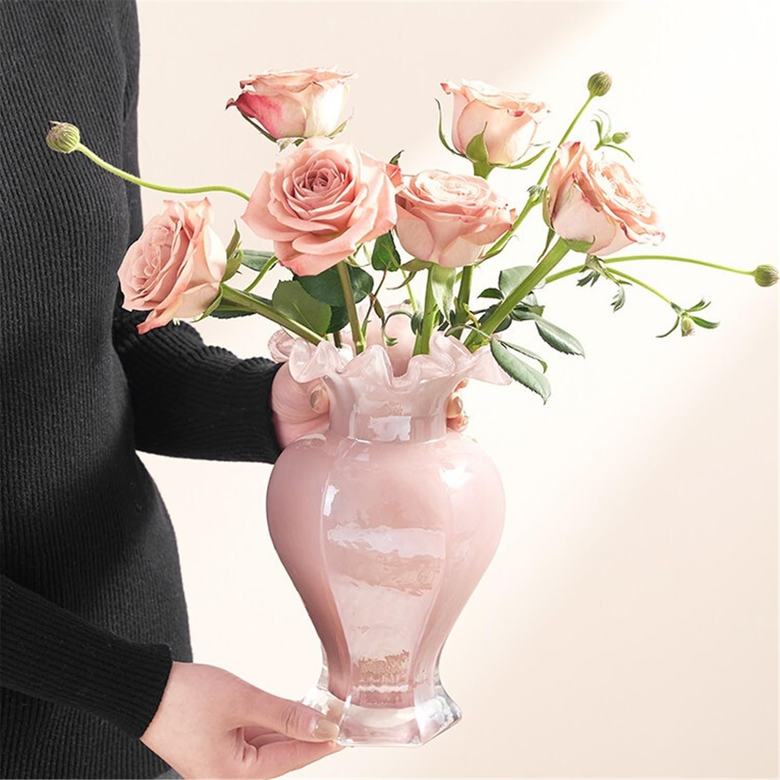 vasi per arredamento Vaso decorativo in vetro alto 23 cm for la casa(Pink)