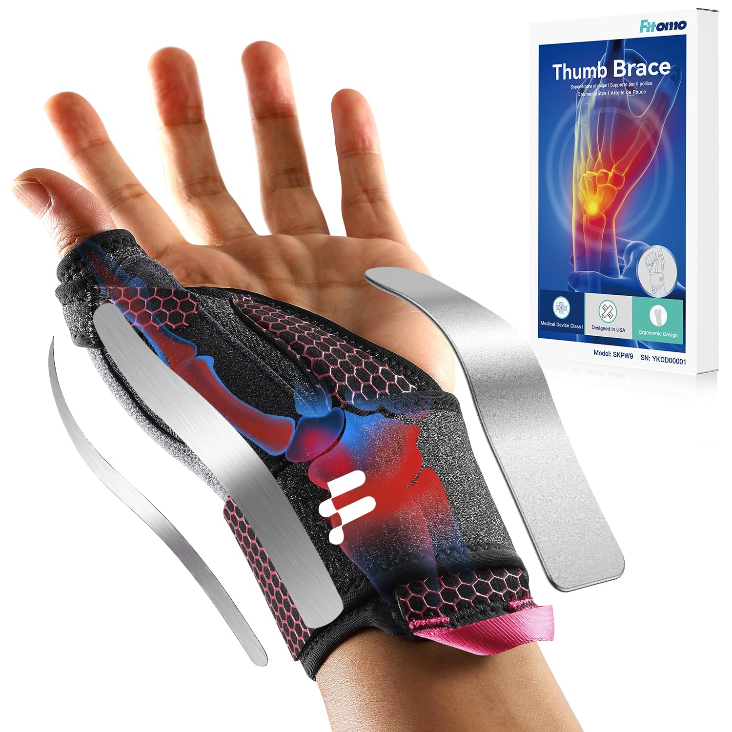 Fitomo thumb stabilizer for dequervains tendonitis, thumb arthritis,left,Small, rose