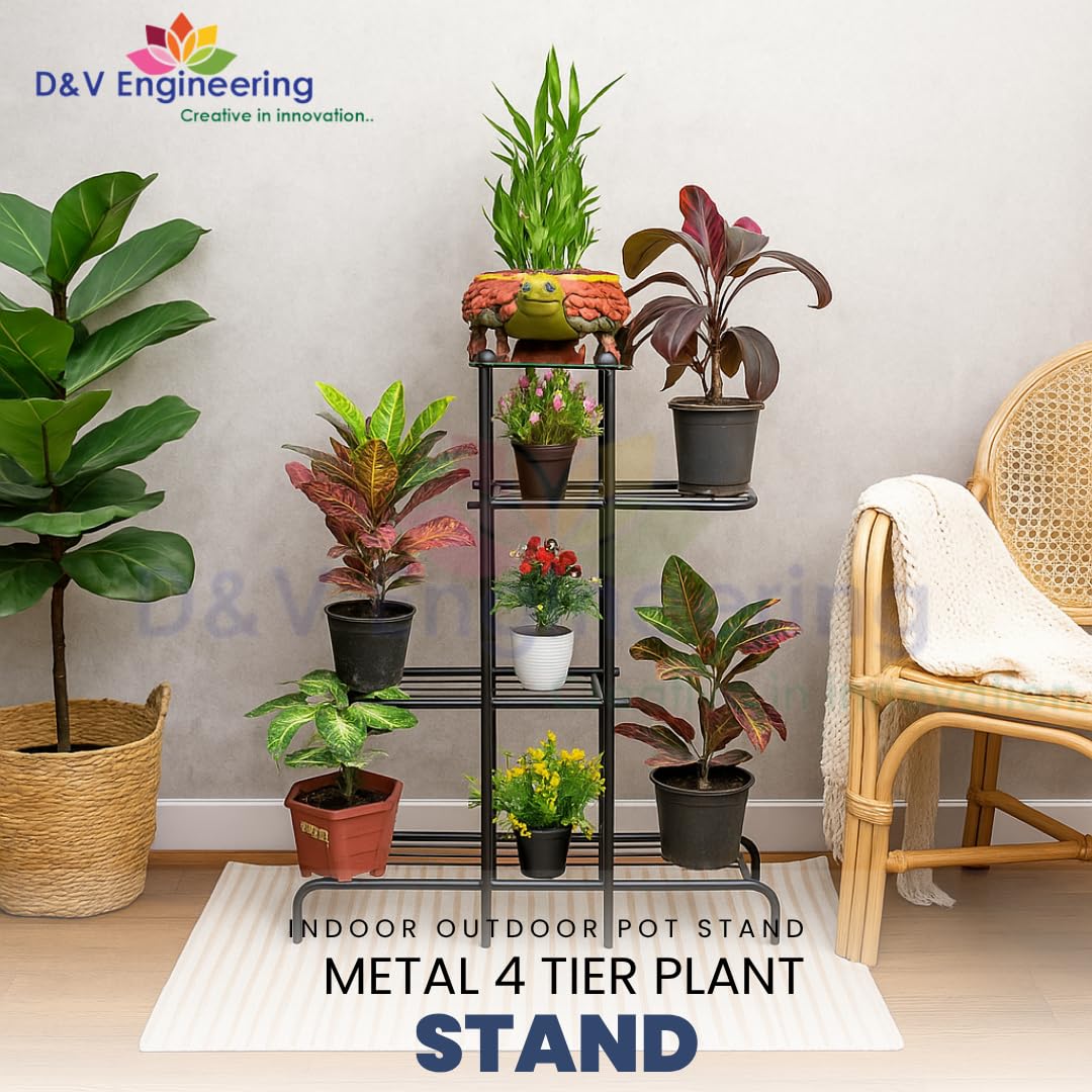 D&V Engineering 4 Tier Metal Plant Stand - Black -3