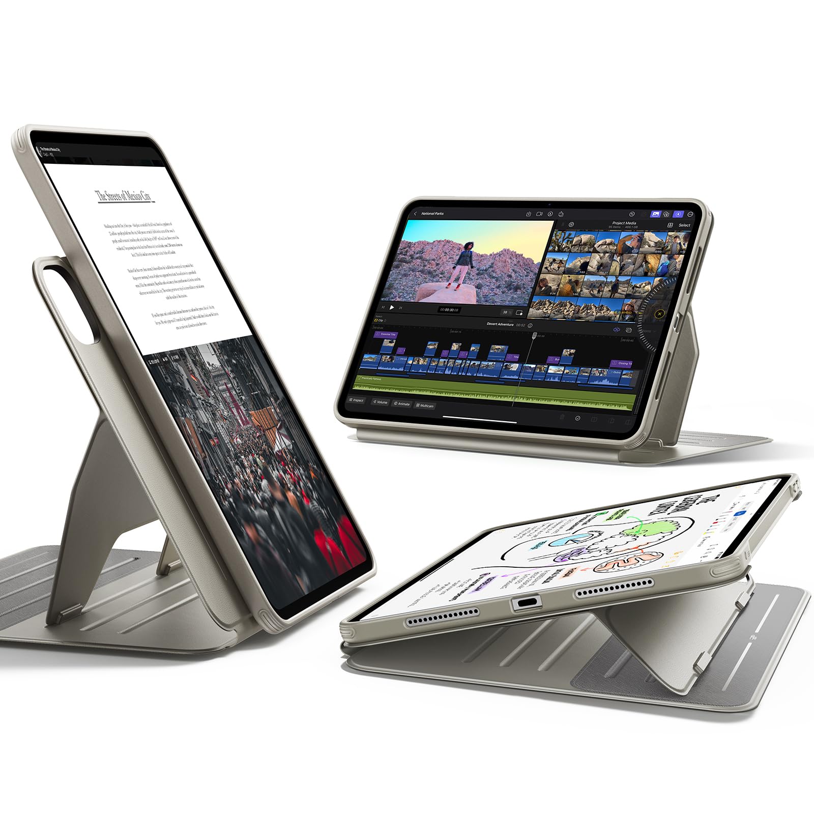 for iPad Pro 11 Case (M5/M4) 2025/2024, Rotating Case with Removable Magnetic Cover, Adjustable Portrait/Landscape Stand with Raised Screen View, 9 Standing Angles, Shift Series, Titanium