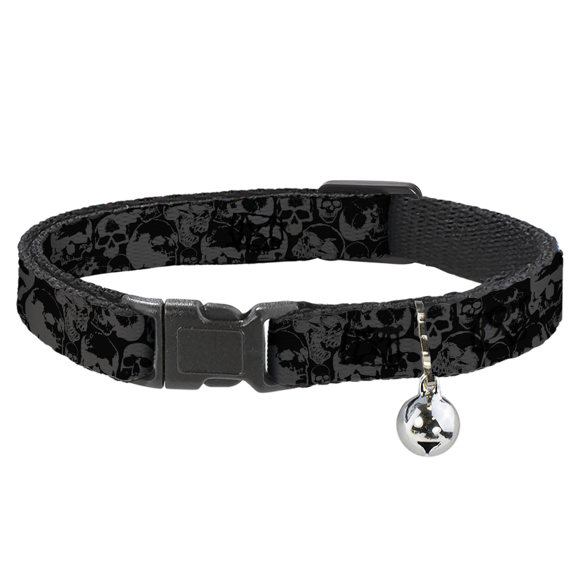 Collar de gato Buckle-Down evita escapes con diseño de calavera negro y gris