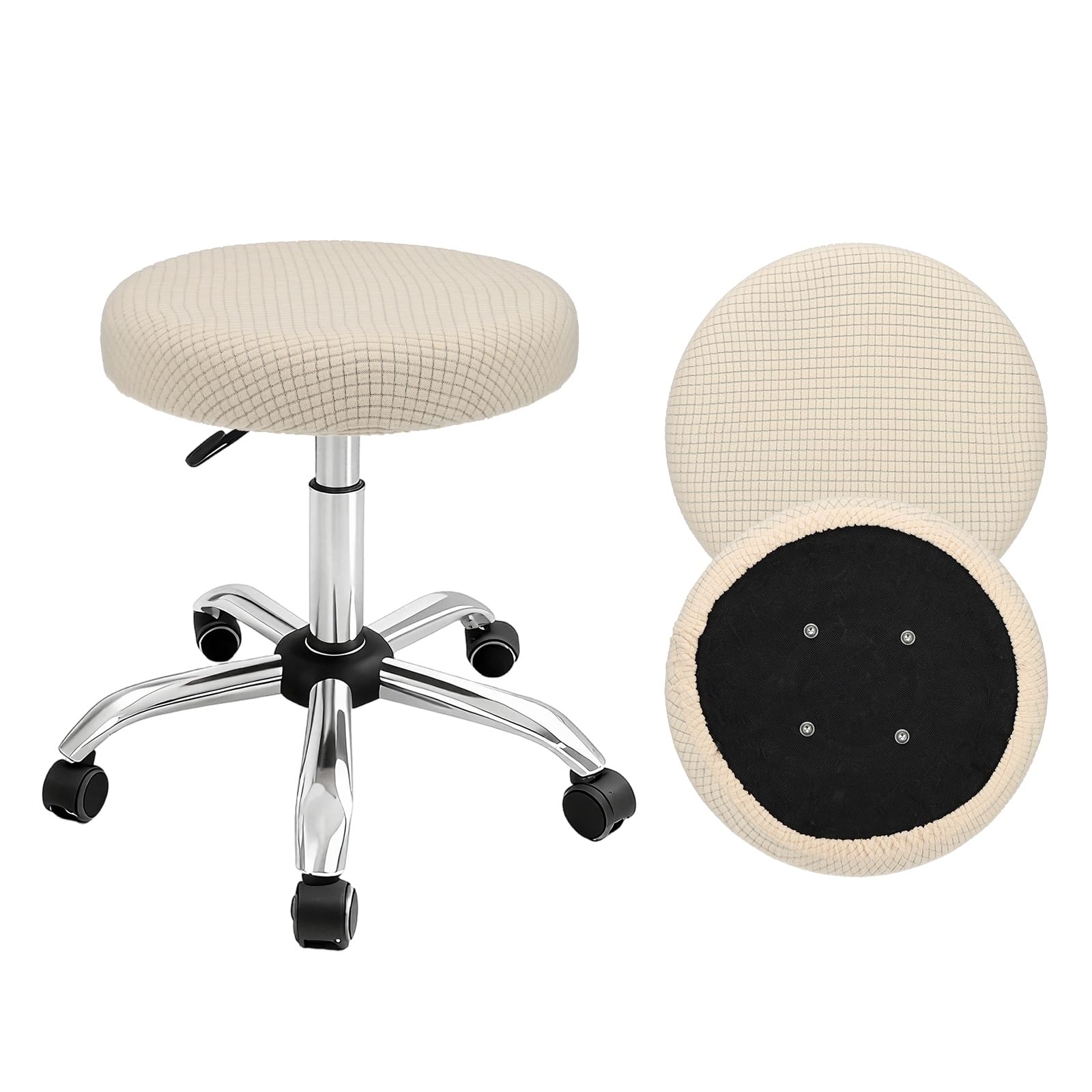 sourcing map 2Pcs Stool Covers Round, Stretchy Bar Stool Covers with Elastic Bands Washable Jacquard Stool Cushion Slipcover Fit 12-14 Inch Round Chair for Bars Home Market Hotel, Beige
