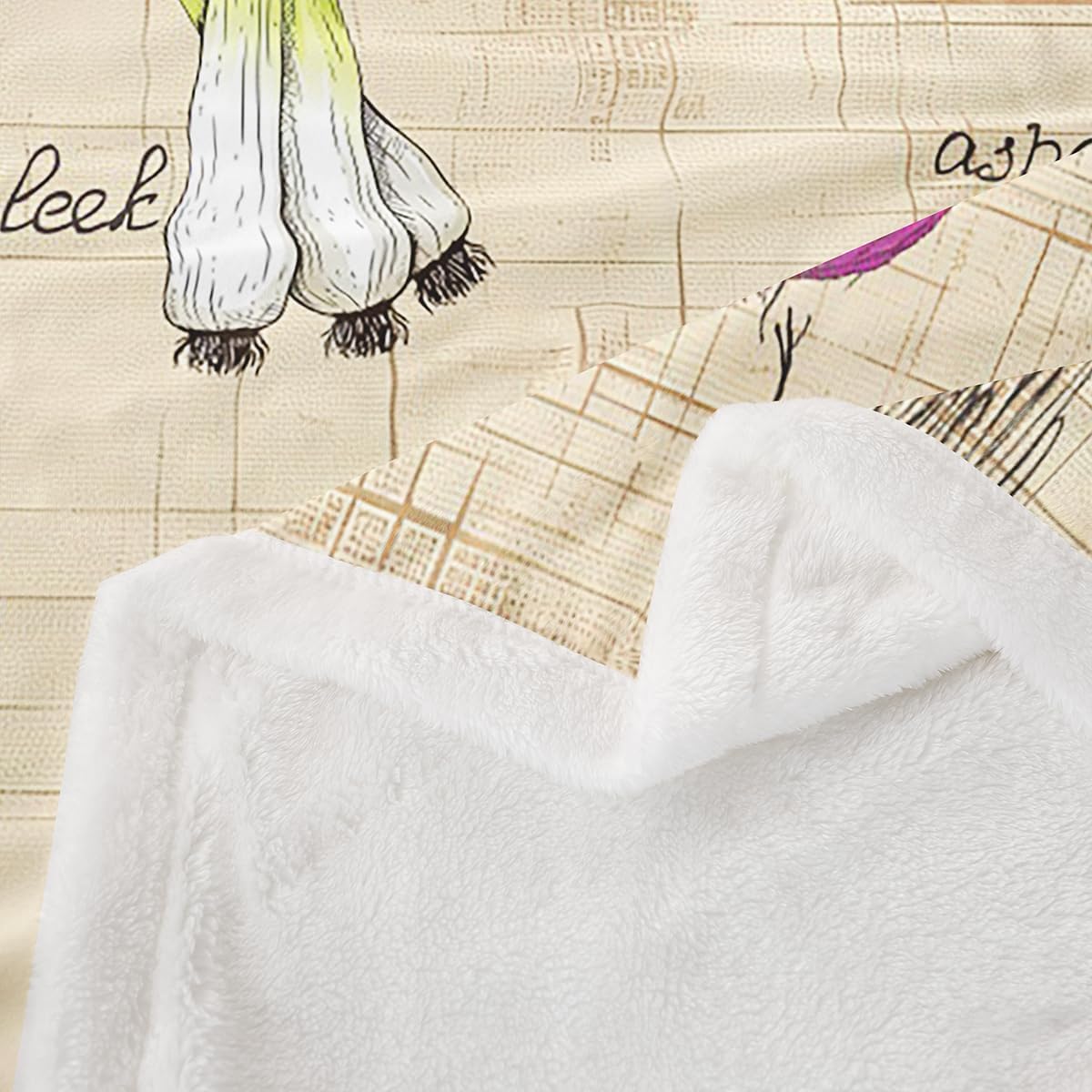 Feelyou Vegetables Fleece Throw Blanket Radish Eggplant Print Sherpa Blanket for Sofa Couch Food Theme Plush Fresh Vegetable Pattern Warm Fuzzy Room Decor 50"x60"