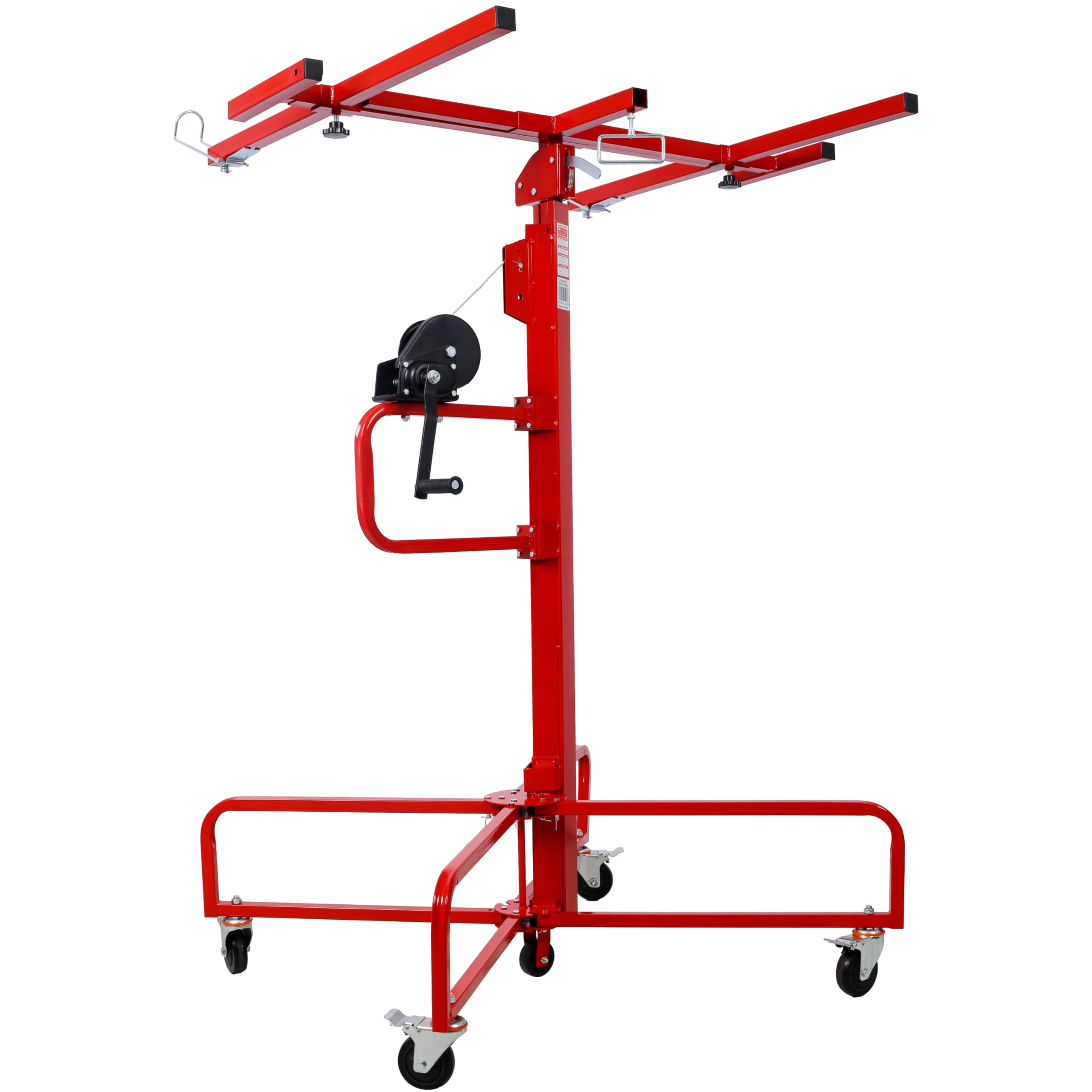 Drywall Lift, 13ft Drywall Panel Hoist, Drywall Rolling Lifter of 150lb Load Capacity Lifting Tool, Steel Material with Telescopic Arm & 4 Lockable Wheels, 4ft. x 16ft. Max. Sheet Size,Red