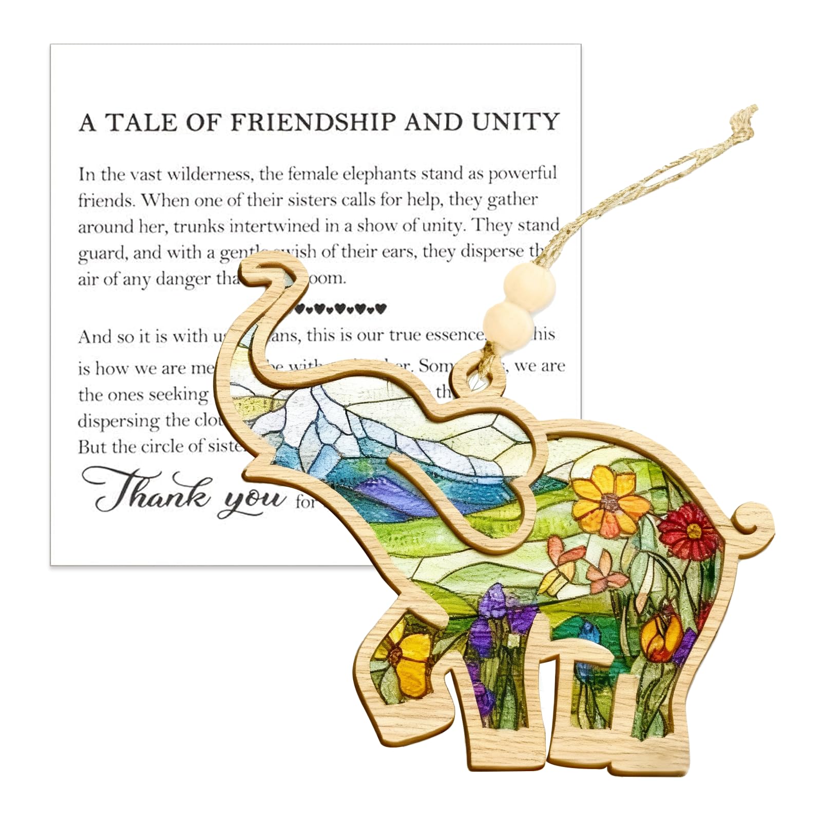 Solbrezeni Women's Multicolored Friendship Gifts Sisterhood Elephant Ornament With Story Card, Elephant Gifts For Wooden Early For Easter Ornaments Keepsake Gift For Office Bedroom Accessories Ornament