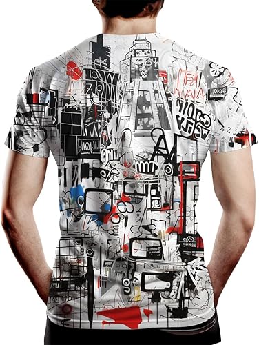 Miniatura 3 de Srcnhim Camiseta con marcadores de graffiti con letras callejeras para hombre, impresión 3D, camiseta gráfica de graffiti