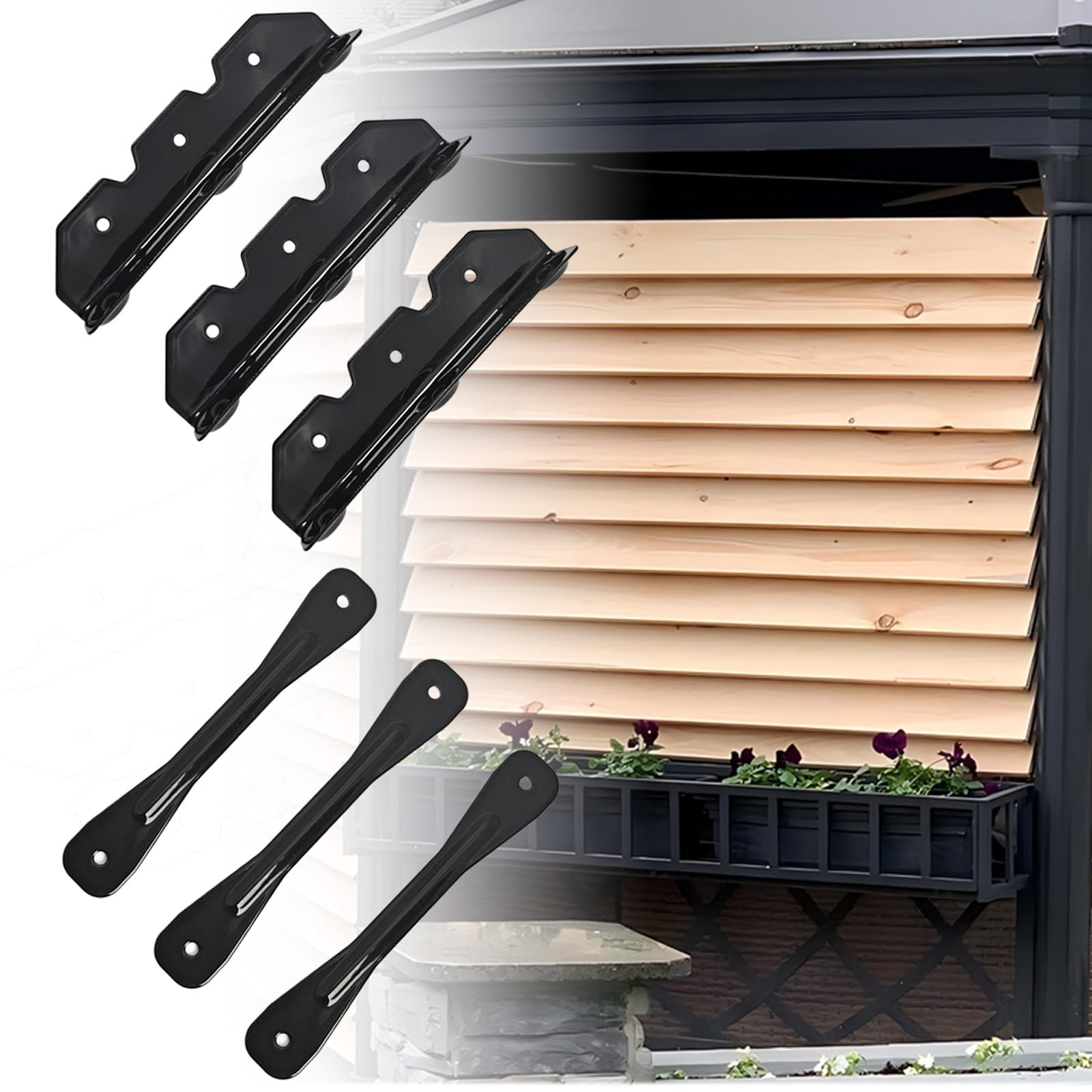 Explranltec Deck Sunblind System Brackets, Louver Hardware System for Blinds and shutters, Louver Pergola Kit for Holding up to 11 Boards (48'') Black