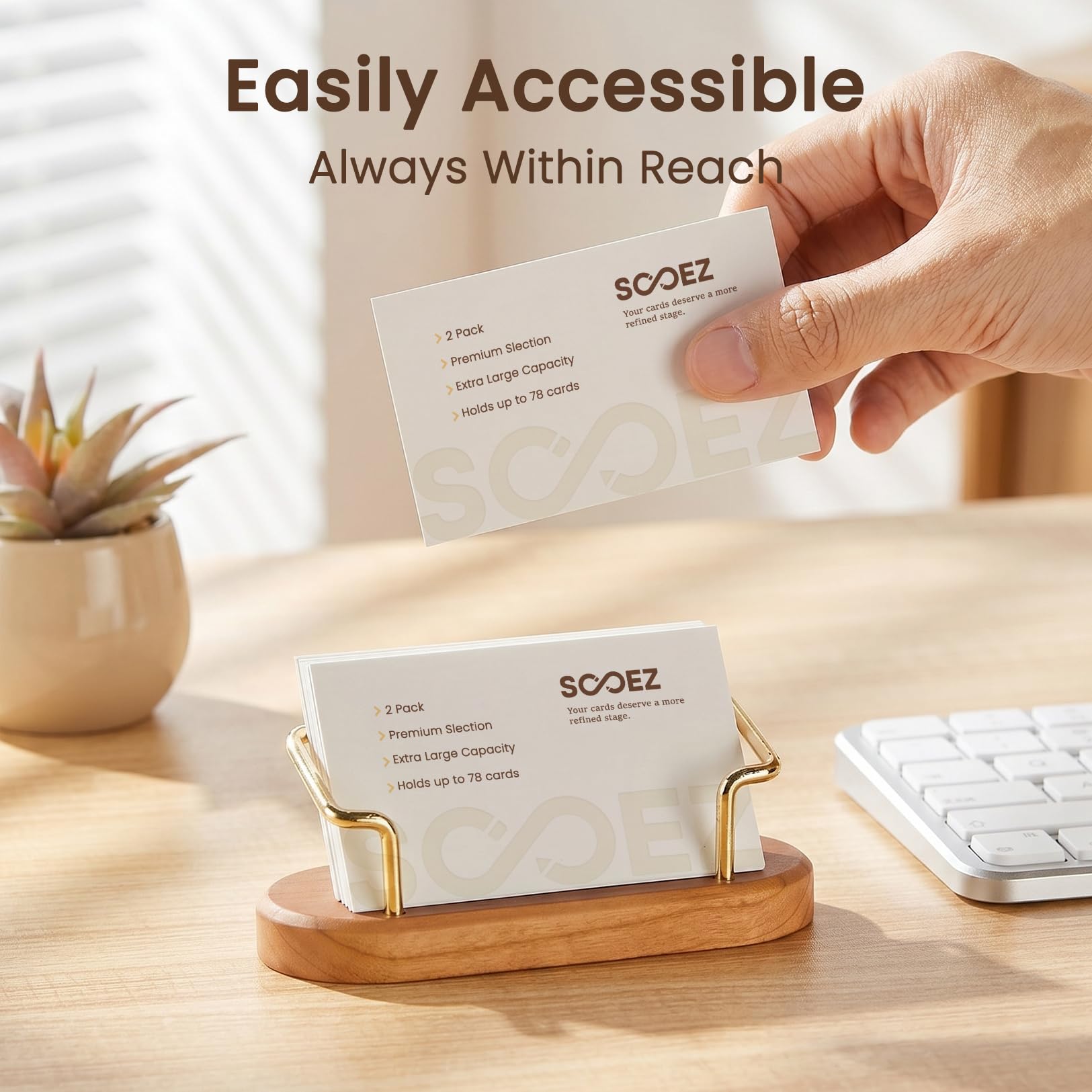 Sooez Business Card Holders - Cherry Wood Desk Organizer -6