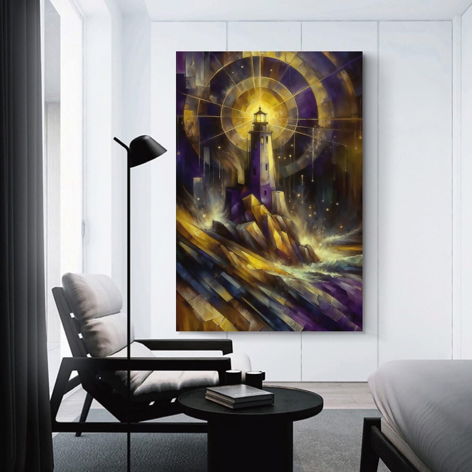 Junmoney Lighthouse in Golden Light Home Decor Wall Art 08x12inch(20x30cm), for Living Room, Lounge Or Sitting Room, A Home Accent with Warm Character
