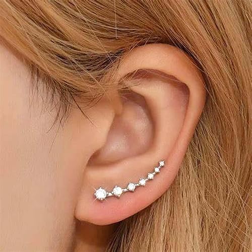 Miniatura 4 de 925 Sterling Silver Ear Cuffs Sparkling 7 Crystals Ear Crawler Earrings Cubic Zirconia Climber Cartilage Ear Wrap Hypoallergenic Earring for Women