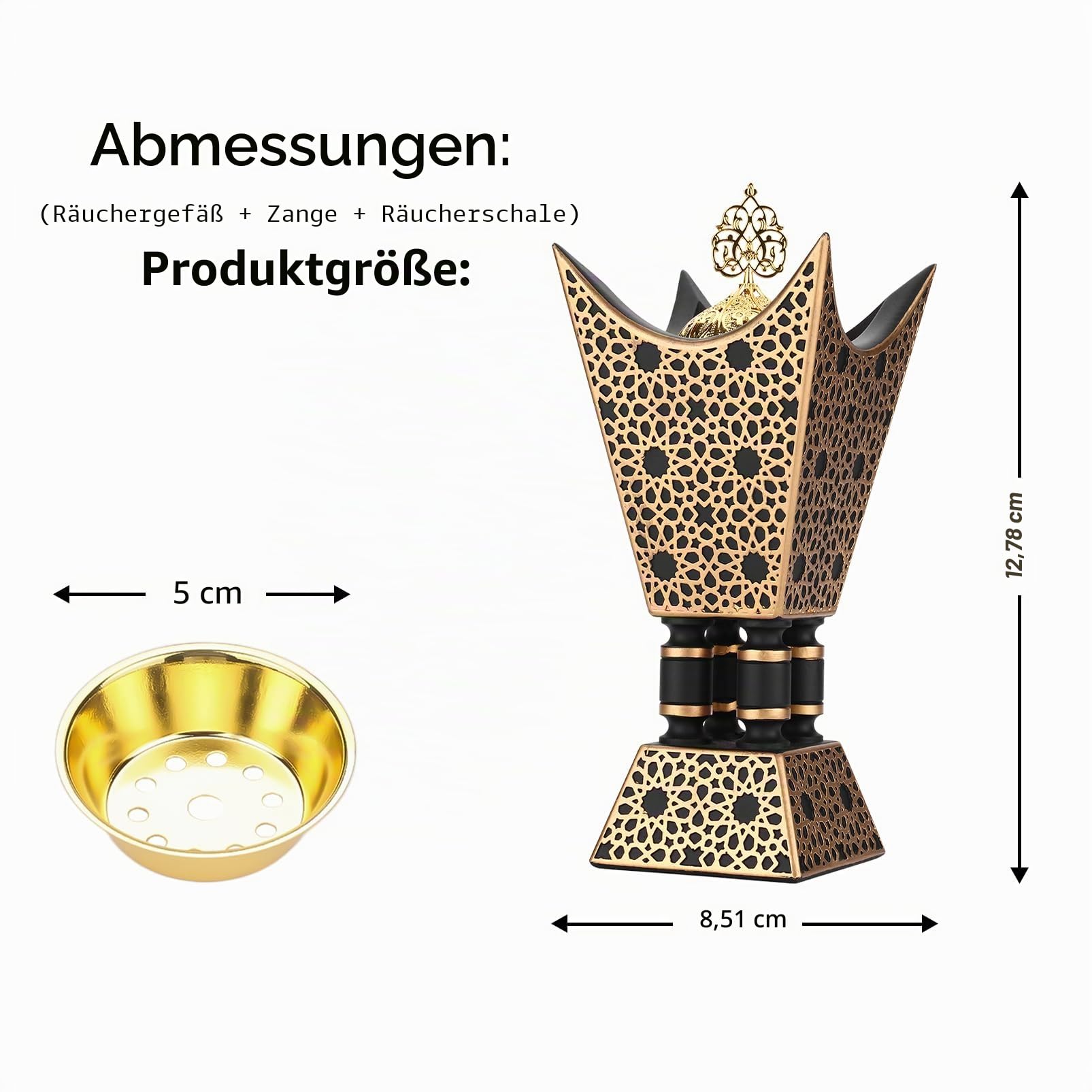 TERSCHELLING Bakhoor Räuchergefäß, Oud Weihrauch-Harzbrenner, 22,6 cm hoch, Holzkohle-Räuchergefäß – für Yoga, Spa-Aromatherapie, Büro und Heimdekoration (Trophäenform) (schwarz)