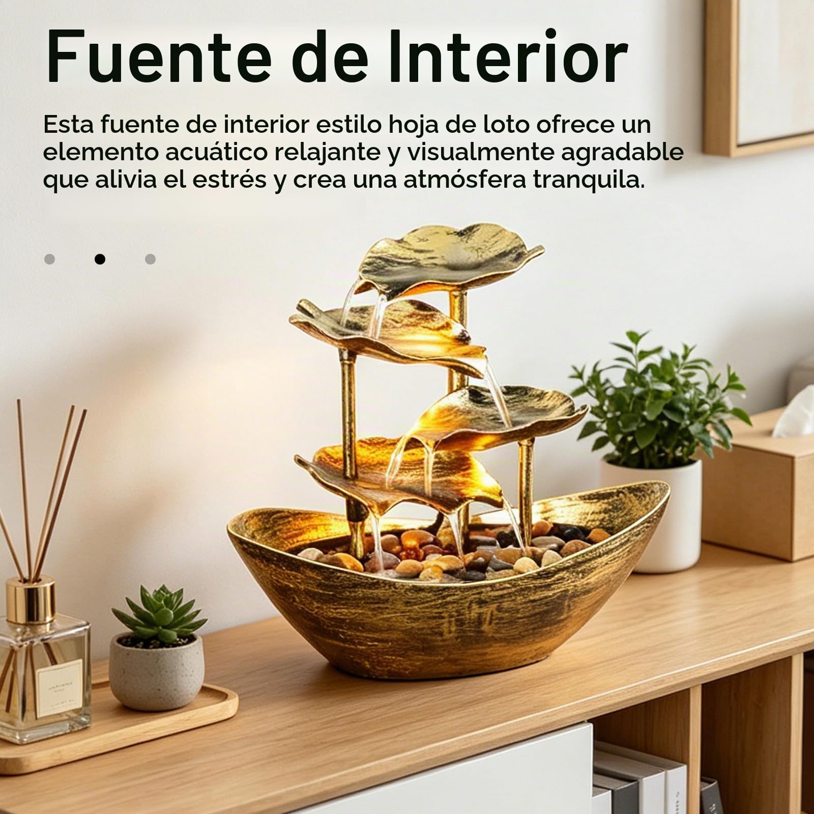Fuente Agua Decorativa, Fuente de Mesa con Cascada de Hoja de Loto en Lingotes, Fuentes Decorativas de Agua Interior con Iluminación LED para la Decoración del Hogar Oficina Jardín Salón