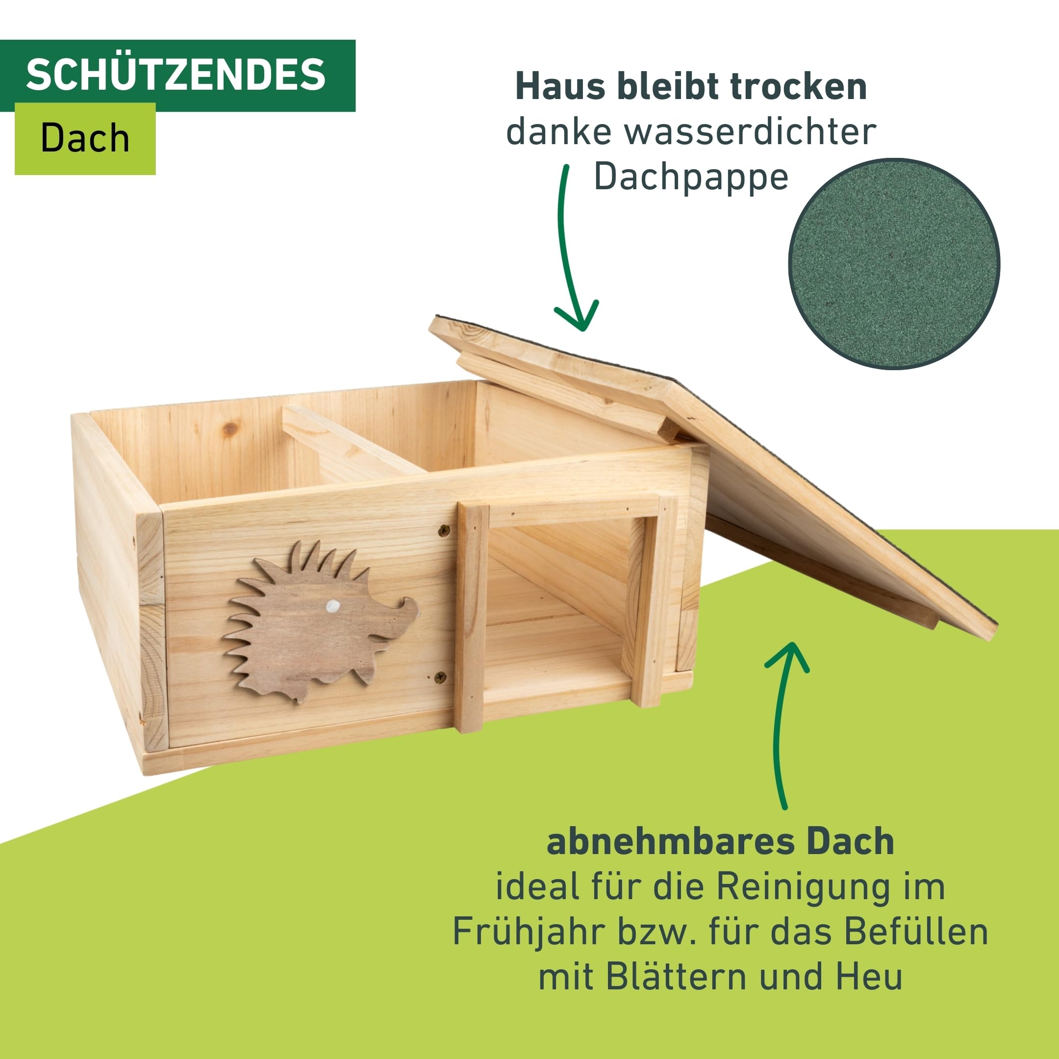 Windhager Igelhaus Bausatz aus Massivholz | Igelfutterhaus, Igelhäuschen, Igelhotel mit abnehmbarem Dach, Winter- und Schlafquartier für Igel, 40 x 40 x 19 cm | FSC Zertifiziert | wetterfest