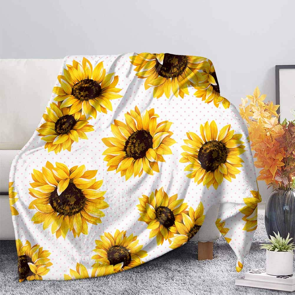 SEANATIVE Flannel Fleece Throw Blanket for Sofa Couch Super Soft Printed Decorative Throw Warm Cozy Lightweight All-Season Blanket,Sunflowers Pattern-3XL