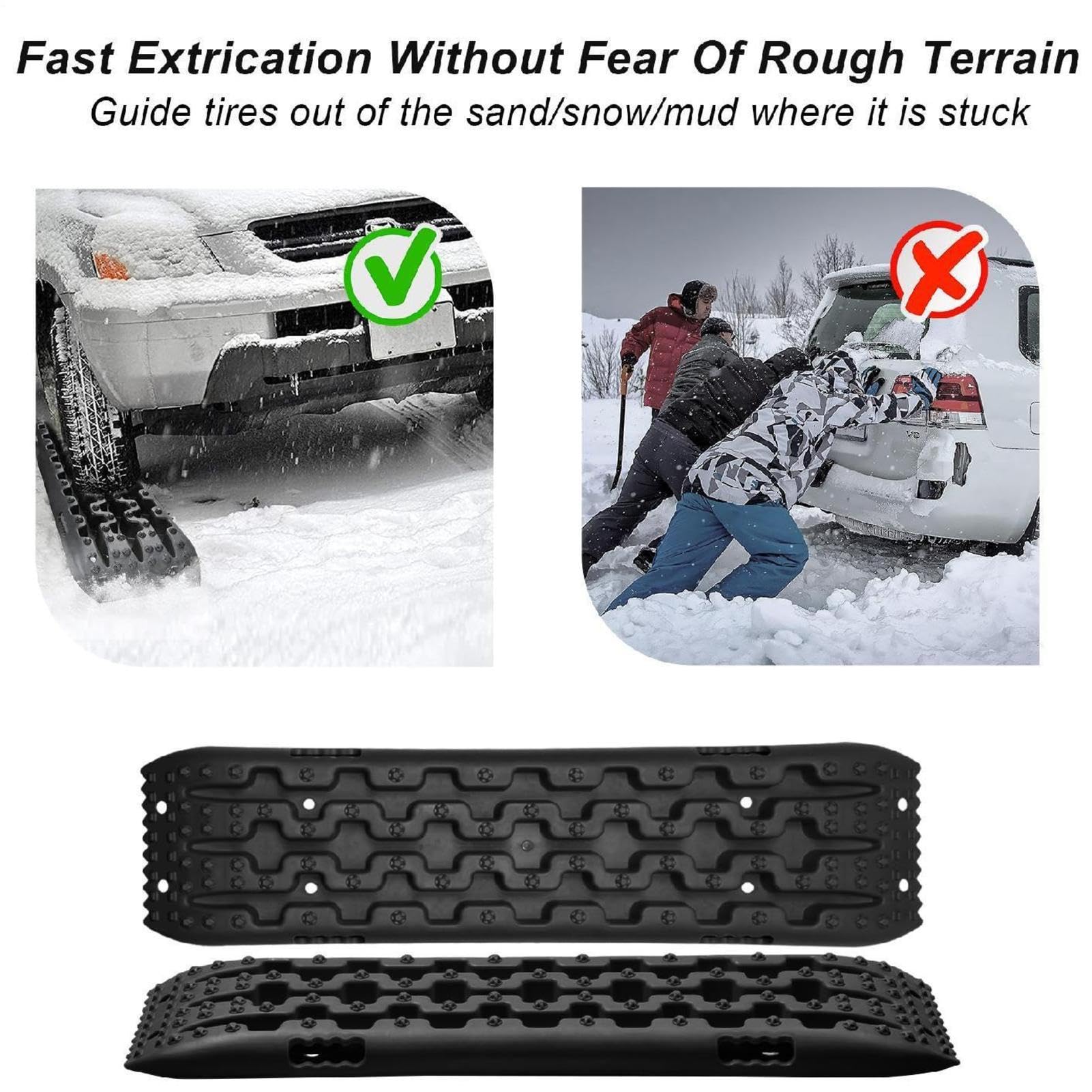 Bergebrett 10000 kg Sandbleche 2 Stück 104,5x28.5x6cm Geländekonsole mit U‑Profil & doppelseitigen Stollen Anti‑Rutsch Matte für Auto SUV LKW Schnee Sand Schlamm Pannenhilfe Schwarz