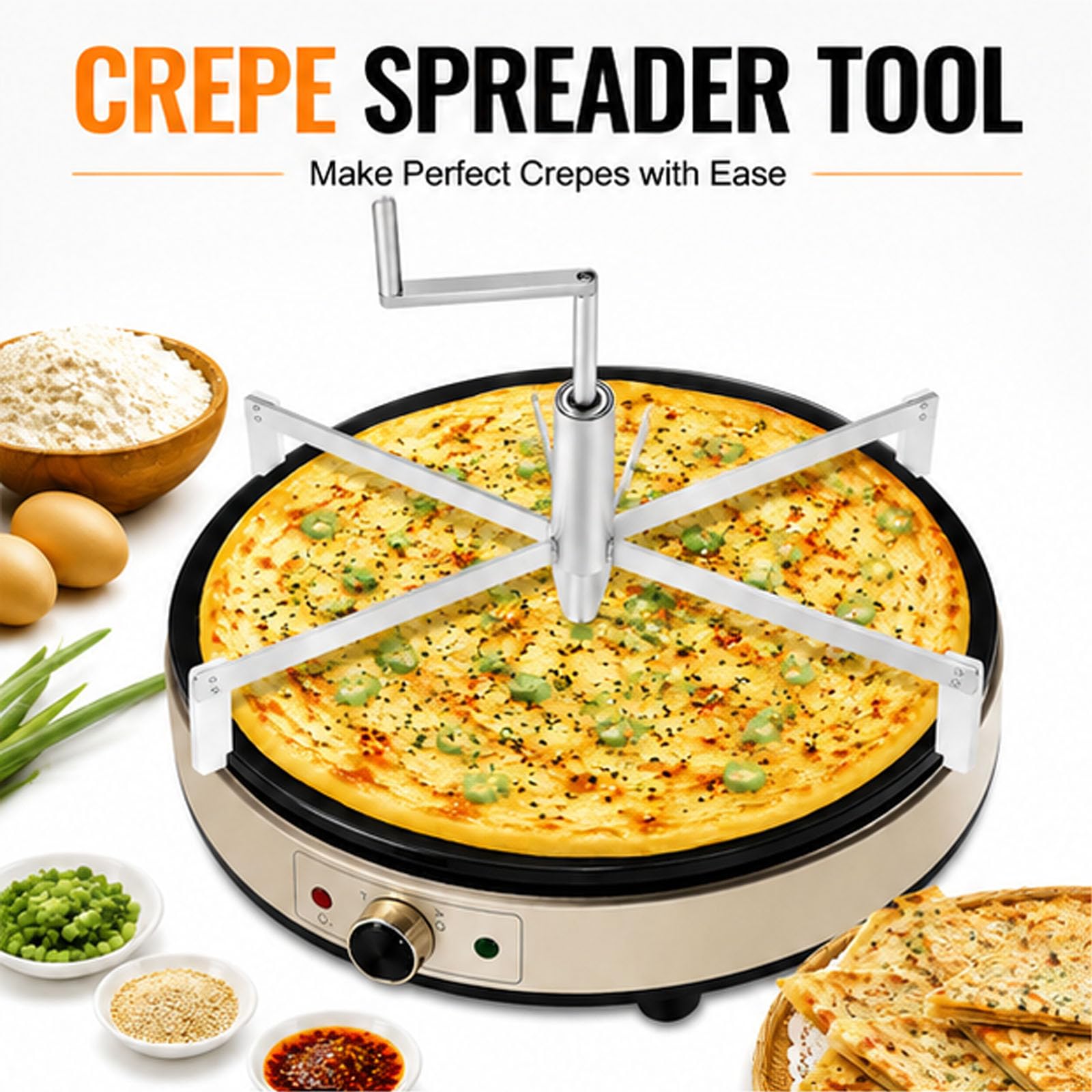 Espátula para crepes de 40 cm, de acero inoxidable, para extender la masa de crepes y tortitas, antiadherente, ideal para preparar masa de pizza y tortitas. Para uso doméstico y profesional.