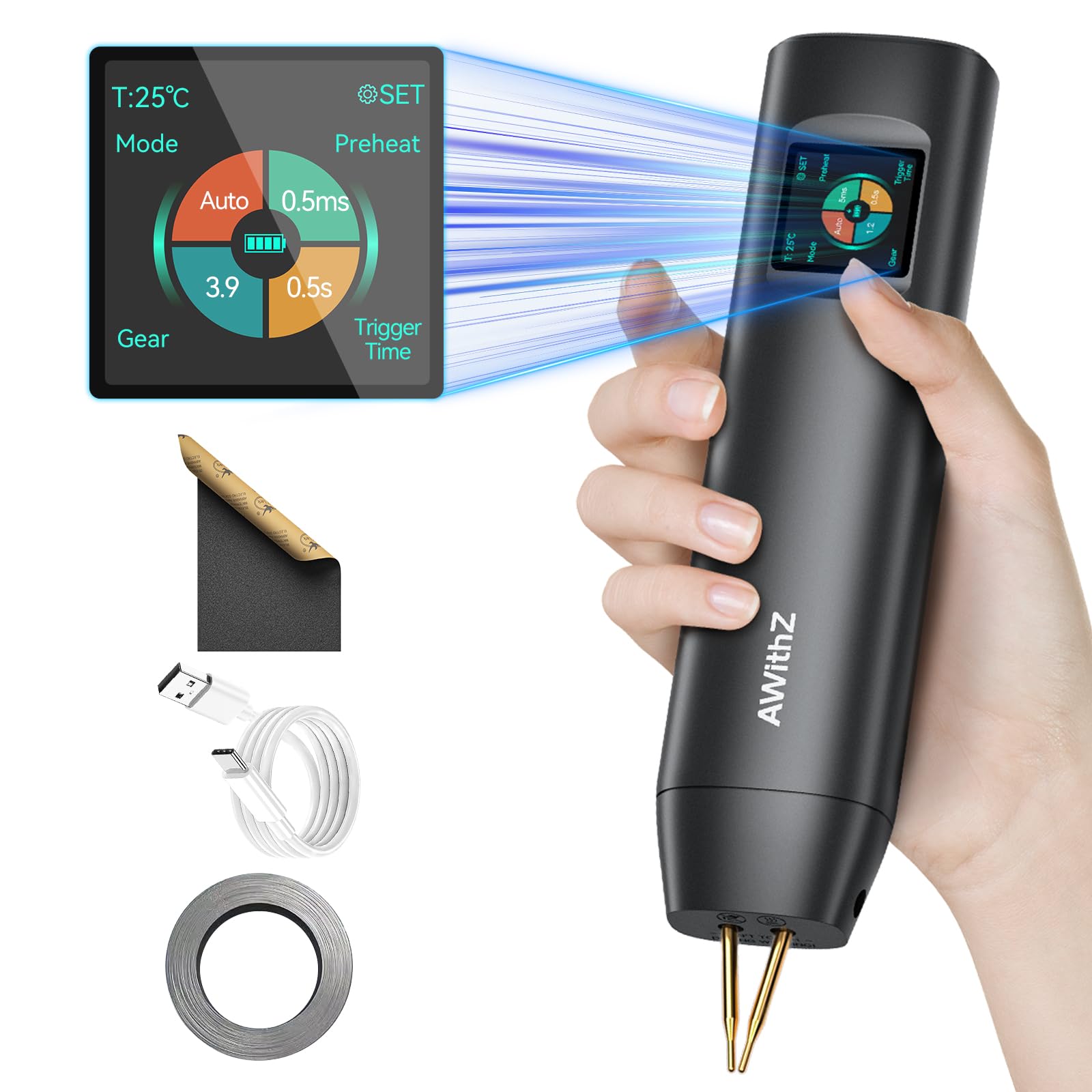 Battery Spot Welder, 1.5'' LCD 99 Gear Adjustable Handheld Spot Welder,Auto and Manual Mode Mini Portable Spot Welder, Spot Welder for 18650 Battery, Welding Plated Nickel Sheets 0.1-0.2mm