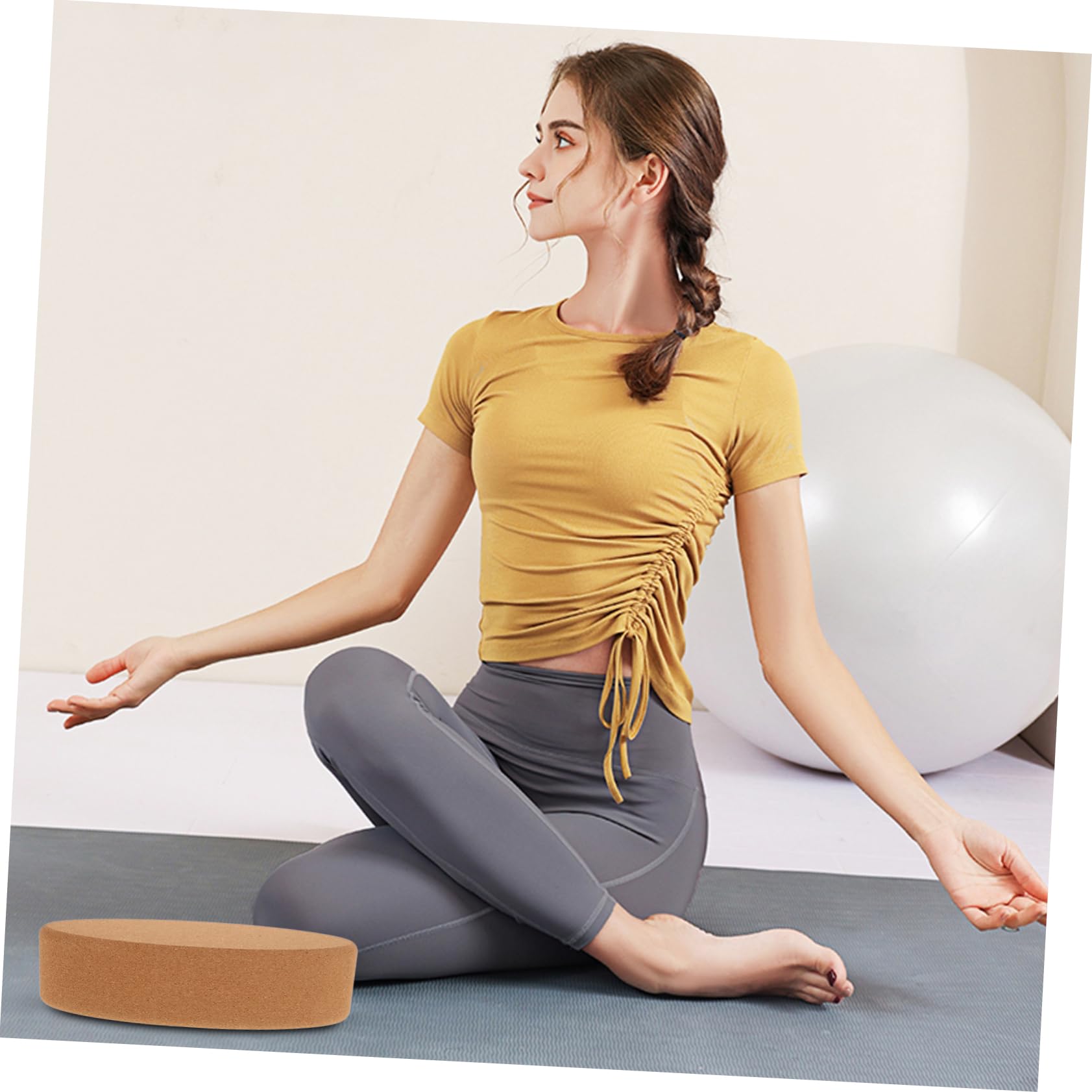 ibasenice Bloque de Yoga de Corcho Ovalado, Apoyo de Alta Densidad, Tacto Cómodo, Adecuado para Principiantes y Estiramientos de Piernas en Entrenamiento