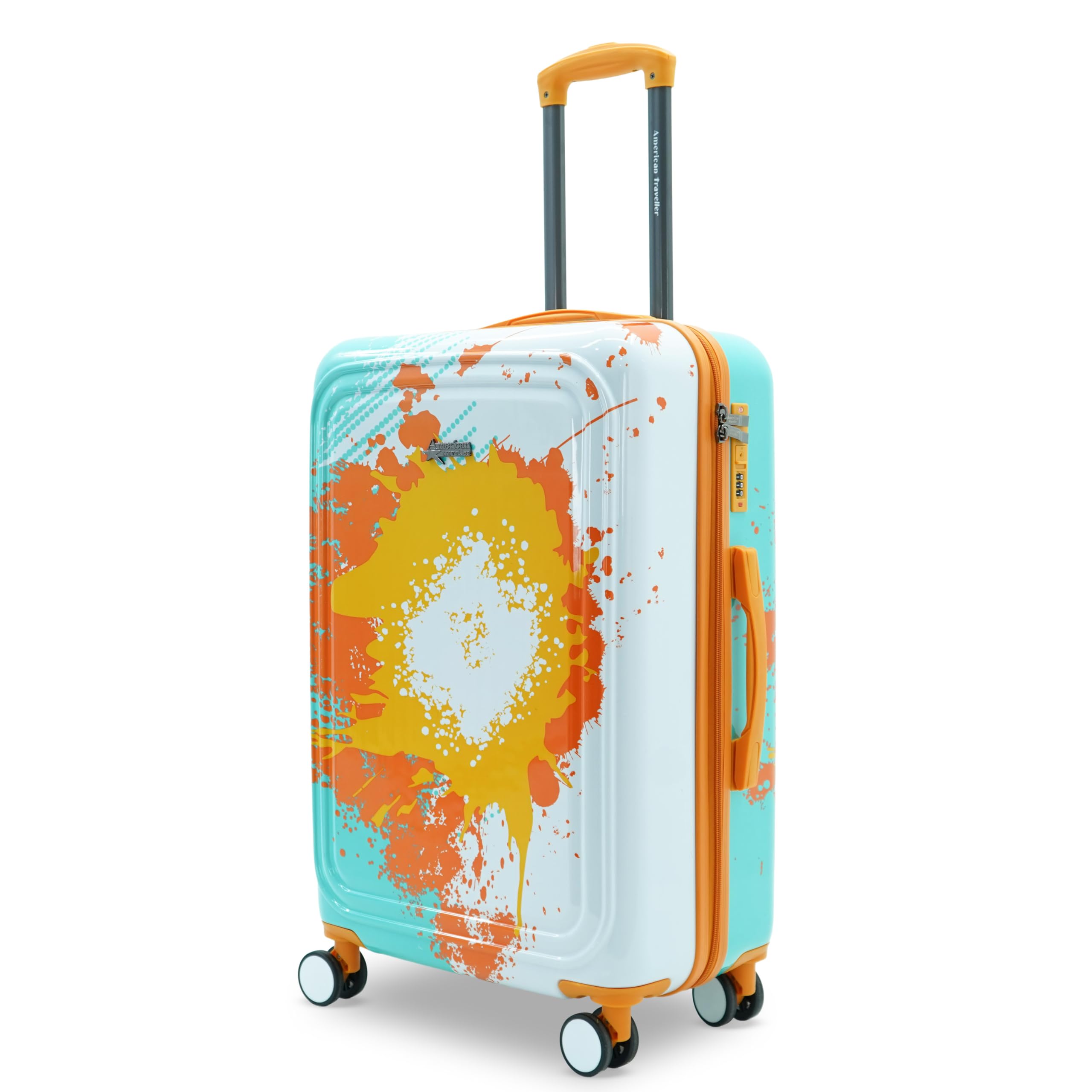 Touris GlideSport Trolley Bags Single Medium Size Suitcase | Polycarbonate Hard Shell | 360° Disc Wheels | TSA Type Lock | Football Splash Design | Travel Luggage (24, Orange)-image-2