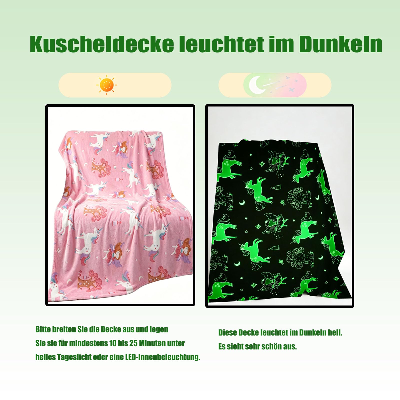 Kuscheldecke Kinder Einhorn/Dinosaurier/Schmetterlinge Decke Kuscheldecke Leuchtet im Dunkeln Einhorn Tiere Geschenke für Jungen und Mädchen Weiche und Warme Decke (Einhorn A, 130x150cm)