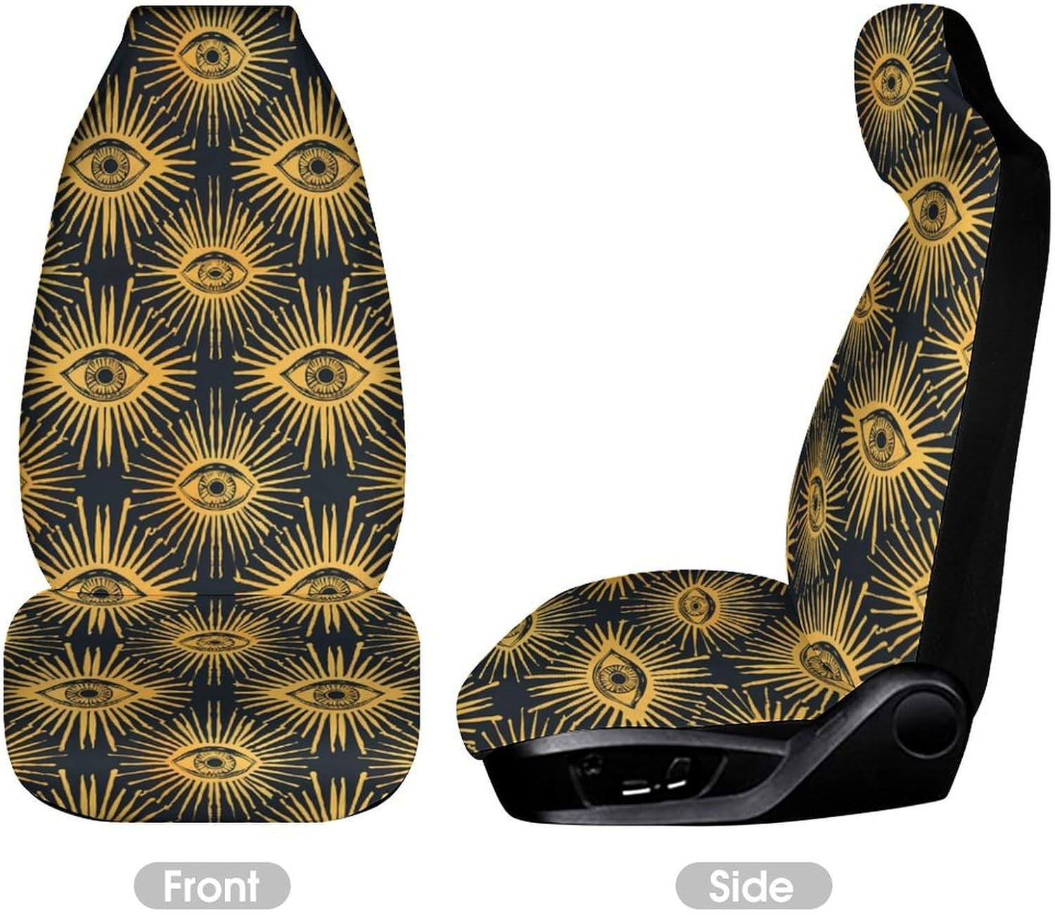 Gold Foil Evil Eye Car Seat Covers Automotive Seat Covers Car Seat Protector Auto Front Seats Protector for Most Cars 2PCS