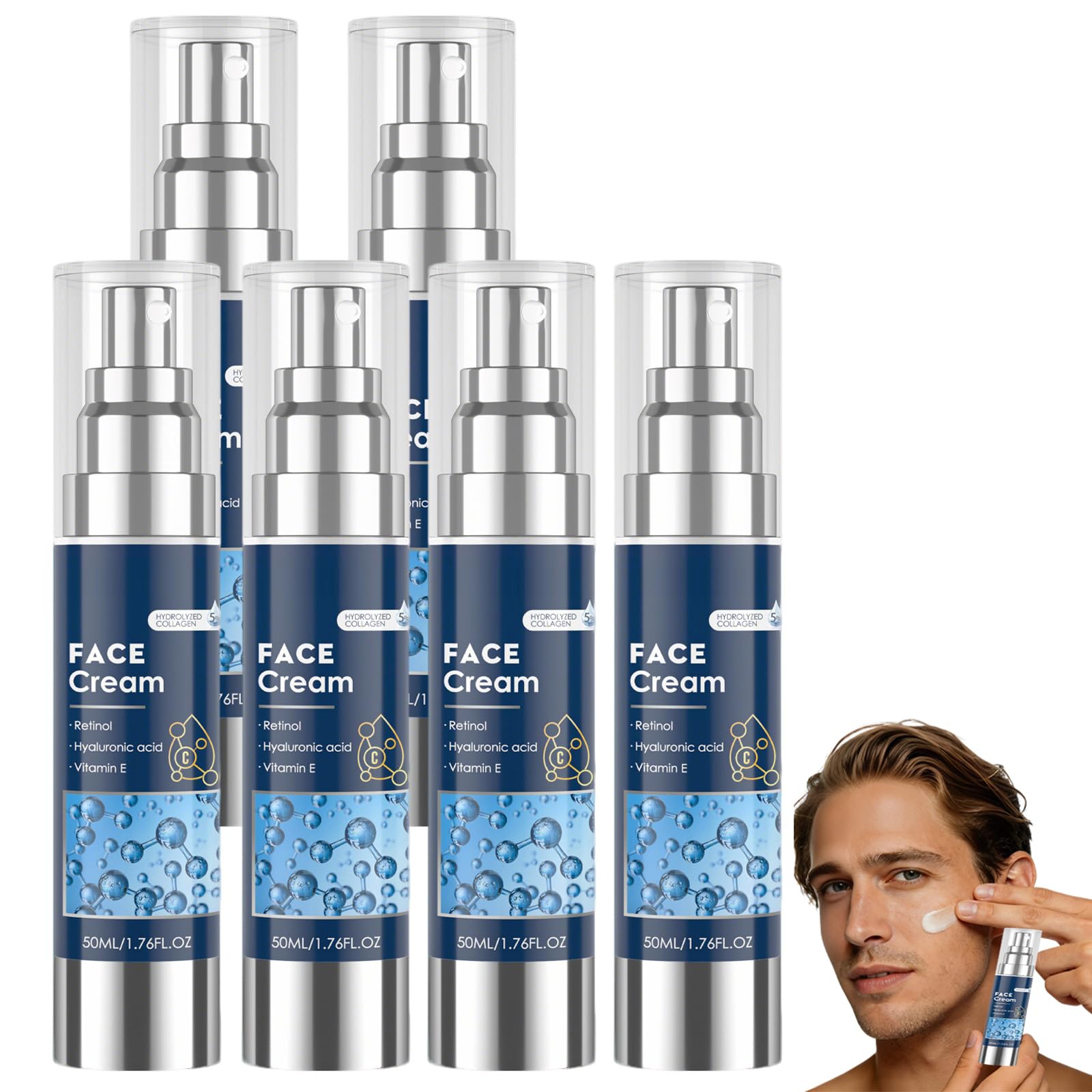 Crema idratante viso 6 in 1 per uomini, crema anti-invecchiamento e sacche oculari per macchie scure, tonificare e sollevare il collo, lozione viso per uomini per idratare la pelle (6 pezzi)