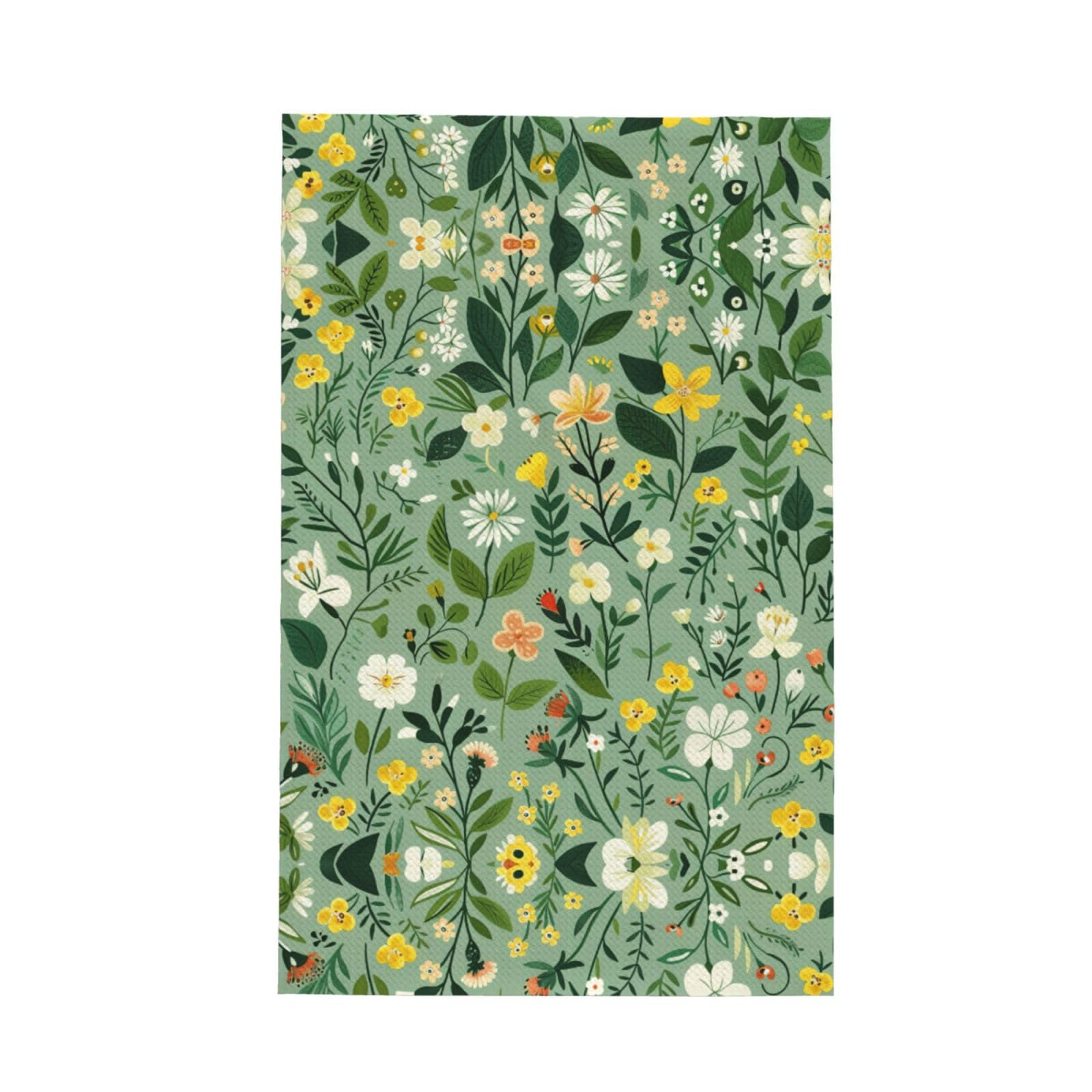 Xxahnbm Black Complex Green Leaves Print Waffle Kitchen Towel,Absorbent Hand Towel