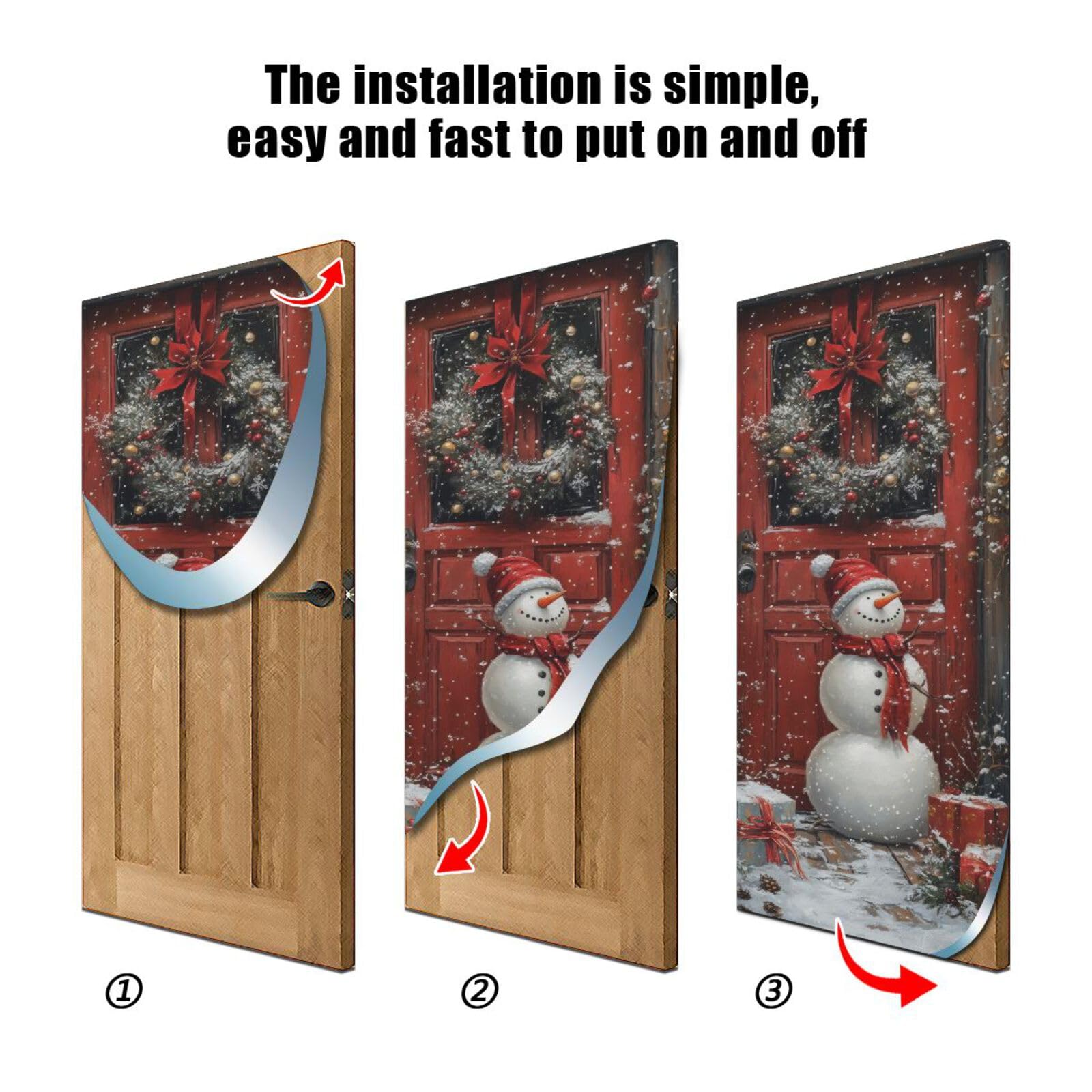 FLildon Winter Snowman Christmas Door Cover Decoration, Party Accessory Porch Decor for Festive Ornament Room Door Covers 36 x 98 Inch