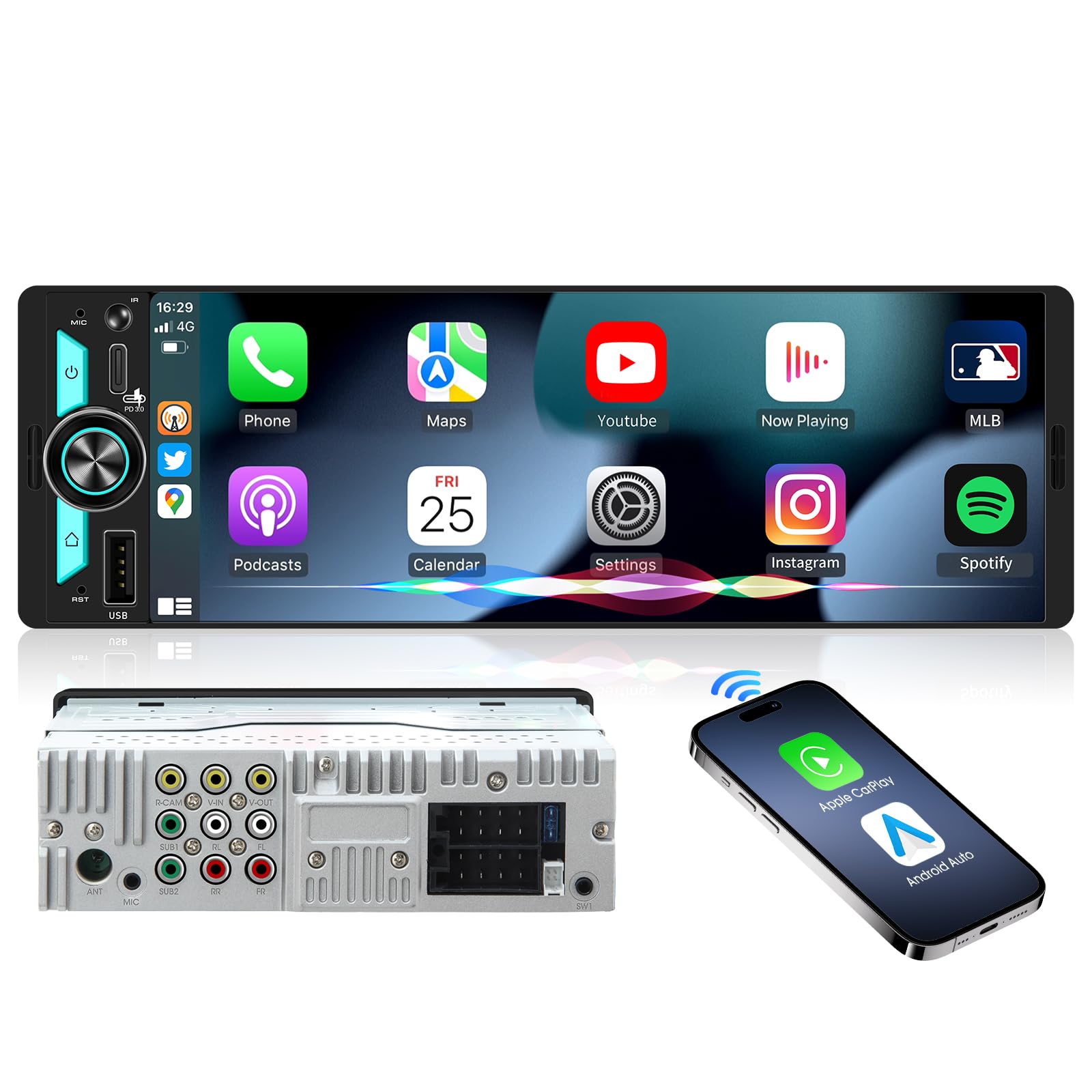 Amazon.com: Wireless Single Din CarPlay Stereo: 6.5 Inch Wireless