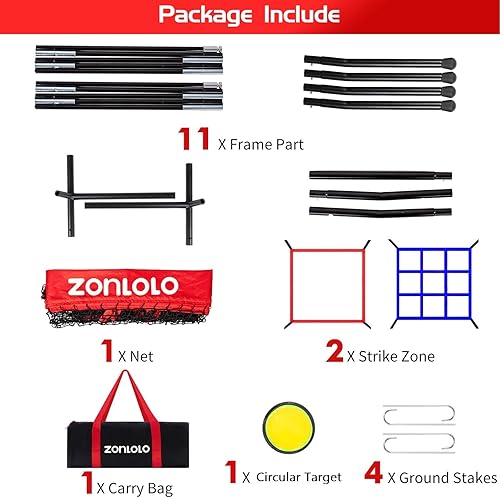 Miniatura 4 de Red de béisbol de 6 x 6 pies con 3 objetivos diferentes, red de práctica portátil para batear, pegar, lanzar y lanzar, paquete compacto con bolsa de