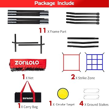 Zonlolo 6 x 6 FT Baseball Net with 3 Diffferent Targets, Portable Practice Net for Batting,Hitting,Pitching and Throwing,Compact Package with Small Carrying Bag,Great for Kids