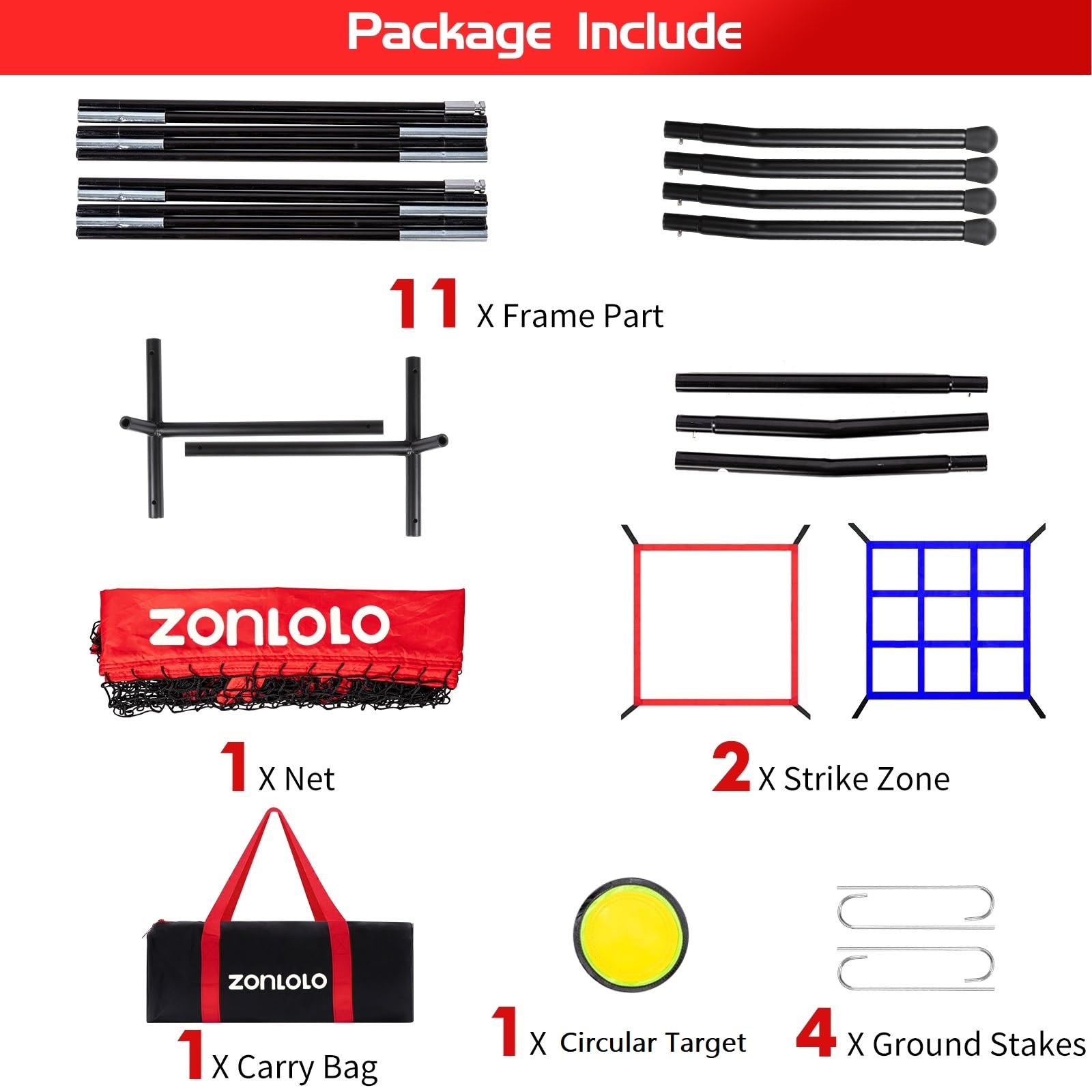 Zonlolo 6 x 6 FT Baseball Net with 3 Diffferent Targets, Portable Practice Net for Batting，Hitting，Pitching and Throwing,Compact Package with Small Carrying Bag，Great for Kids