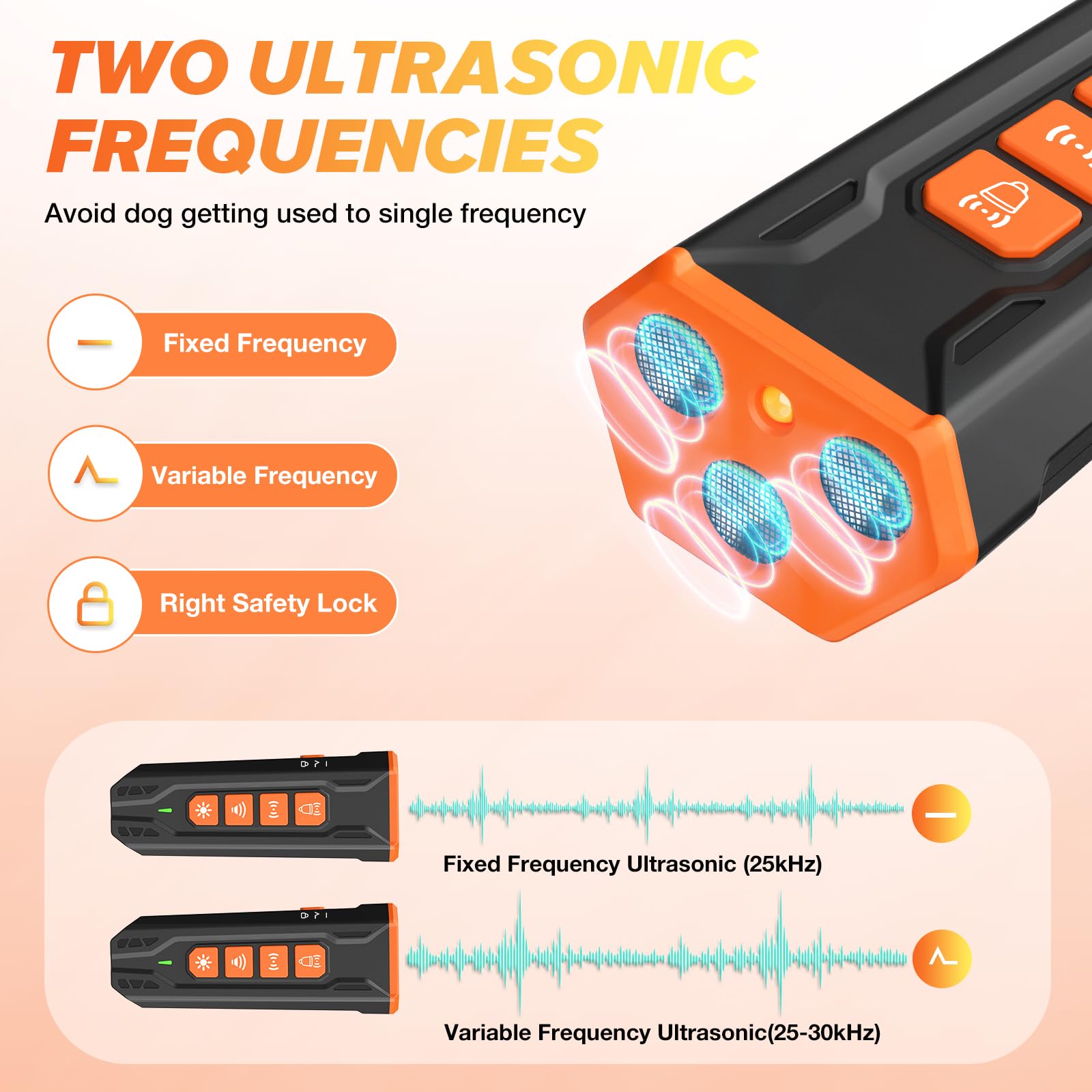 Dispositif anti-aboiement pour chiens – Dissuasion à ultrasons avec 4 modes humains portée de 7,9 m pour la plupart des chiens, rechargeable et sûr pour l'entraînement et le comportement pour