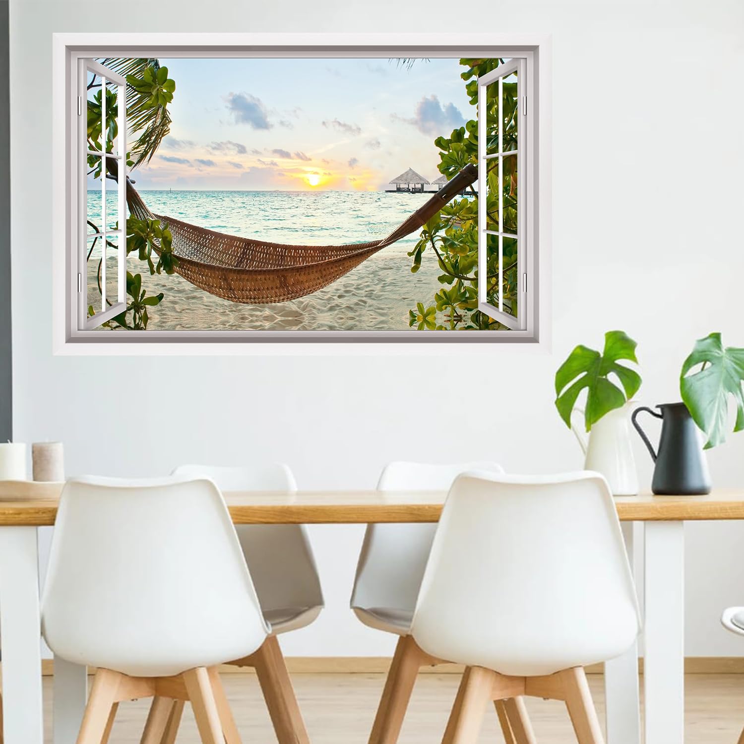 HPNIUB 3D Beach Wall Stickers,3D Sea View Wall Art for Living Room,Landscape Broken Wall Sticker,Beach Coconut Tree Wall Decal,Sea Scenery Wall Mural Sticker for Bedroom Bathroom Decor (Window2) - Image 4