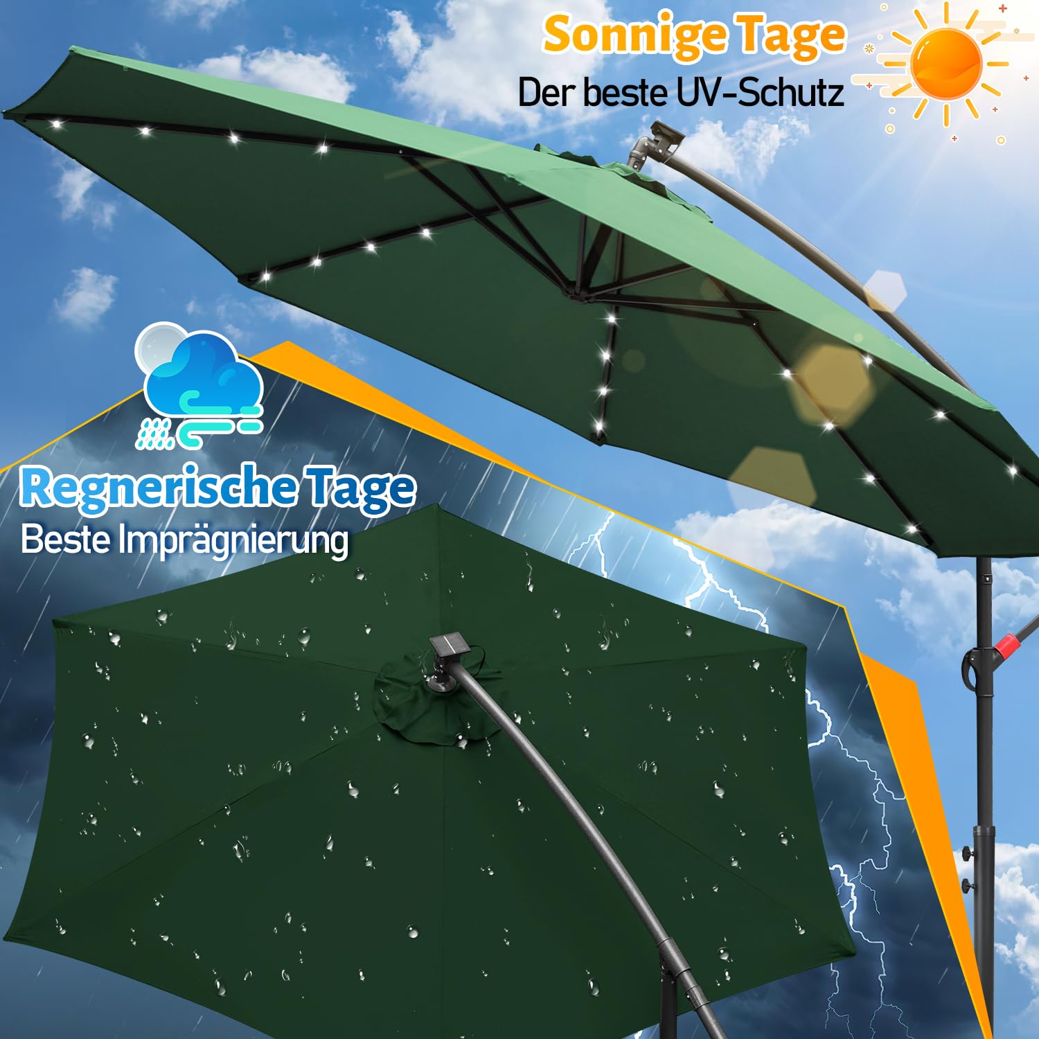 Eulenke 300/350 cm Parasol przeciwsłoneczny z korbą ręczną, regulowany kąt nachylenia i wysokość, parasol ogrodowy z ochroną UV na balkon, do ogrodu, tarasu