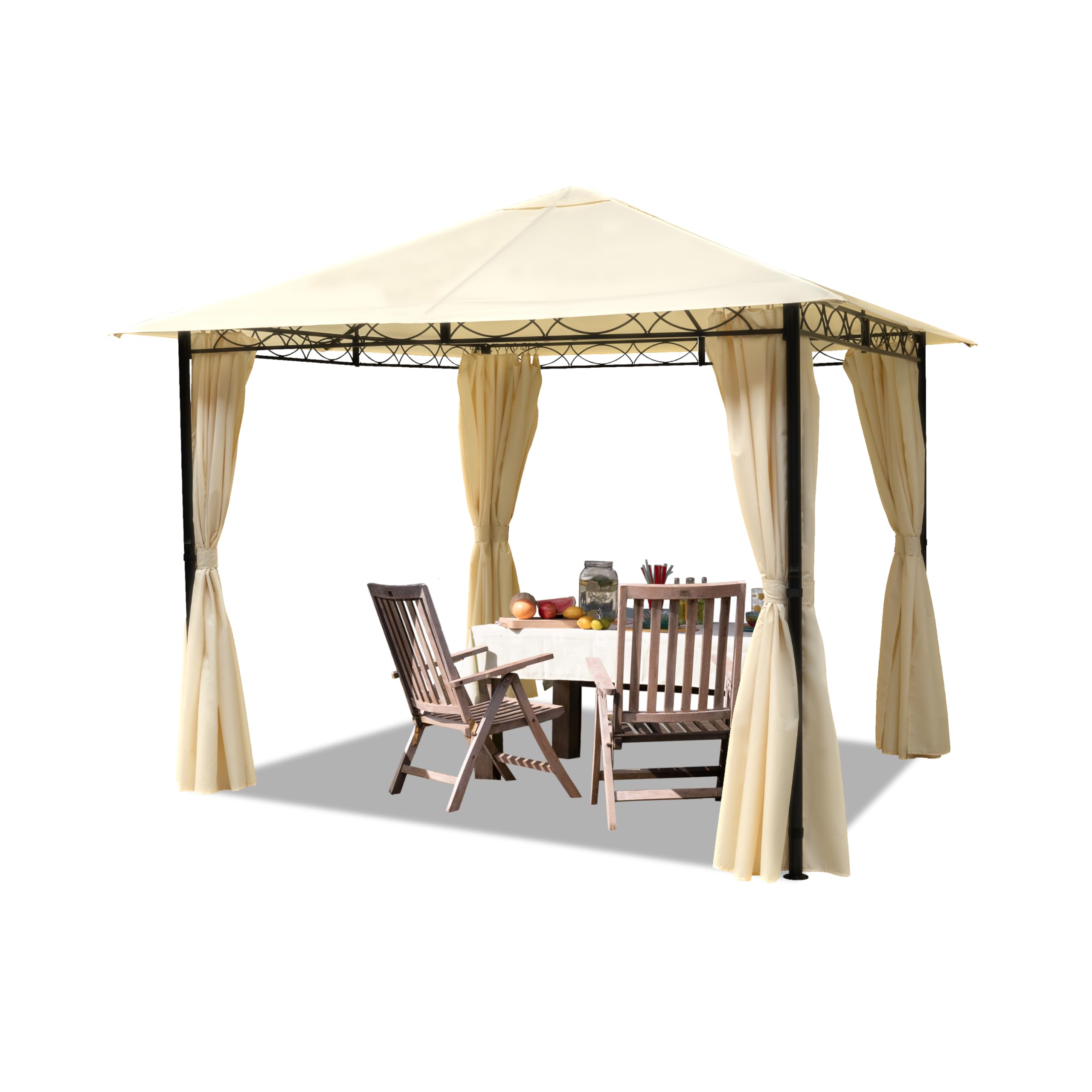 TOOLPORT Gazebo da Giardino 3x3 m - con 4 teli laterali - tetto in poliestere ca. 180g/m² color crema