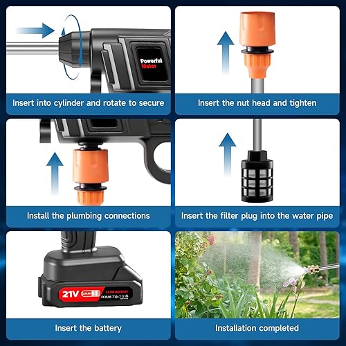 Miniatura 6 de Lavadora a presión inalámbrica portátil, 60 bar/870 PSI 21 V, batería recargable, lavadoras a presión eléctricas, pistola de lavado de coche de alta