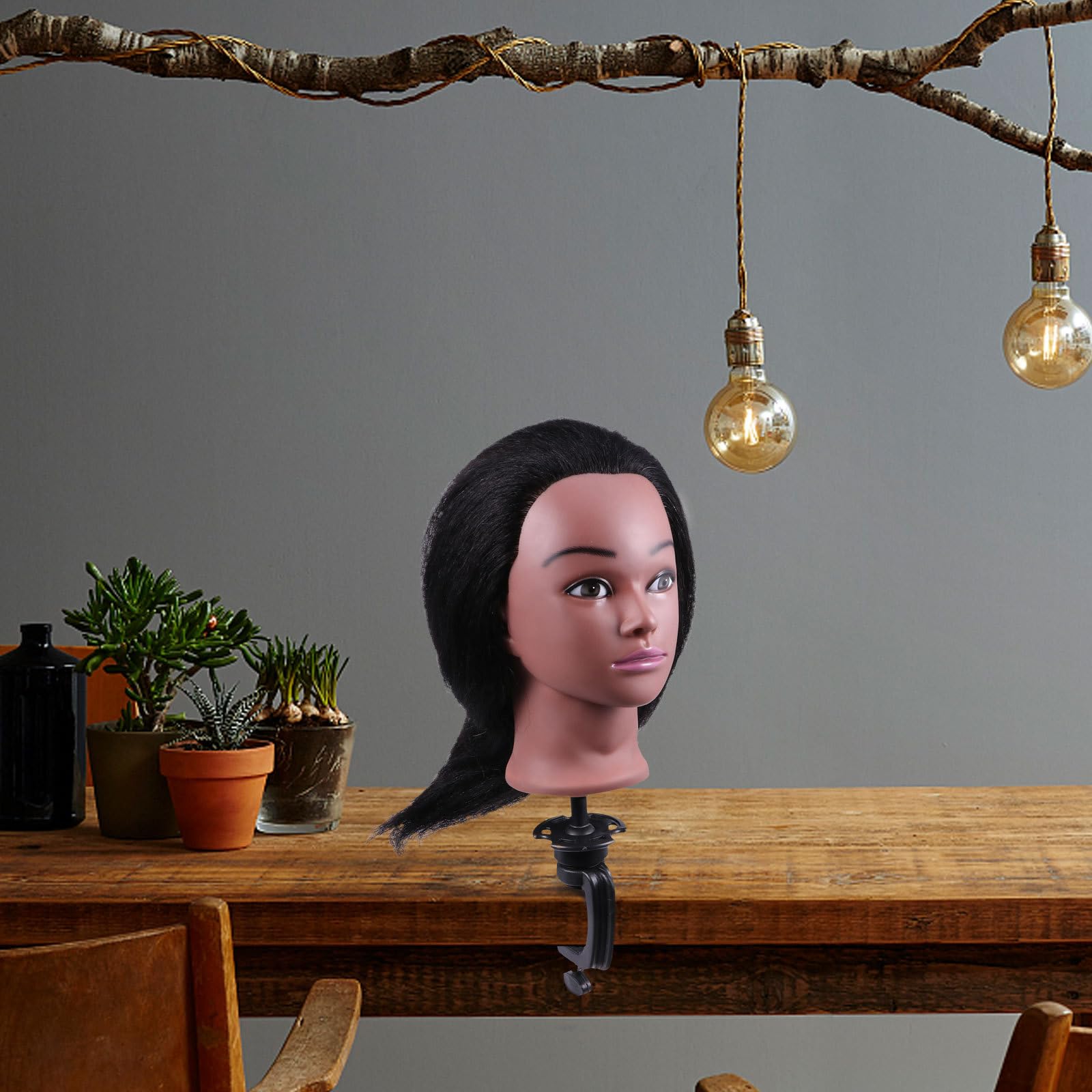 Tête de Mannequin D'entraînement pour Coiffure, Cheveux Noirs