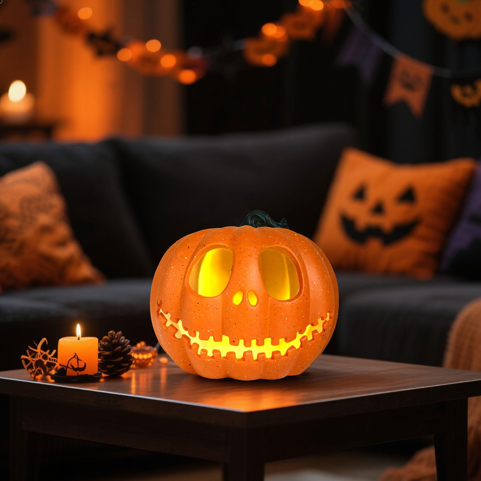 5-teiliges Halloween Deko Set Mit LED-Kerzen | Kürbis-Laternen Für Garten & Party | Gruseliges Outdoor-Licht