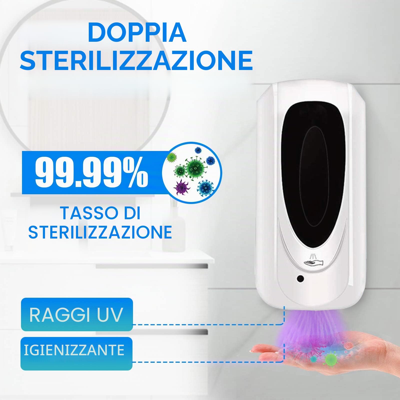 Dispenser Sapone di Disinfettante Automatico,1000ml Touchless Sensore Dispenser,Montato A Parete Di Detersivo Disinfettante Porta Sapone Liquido,Per Cucina,Bagno,Ufficio,Hotel
