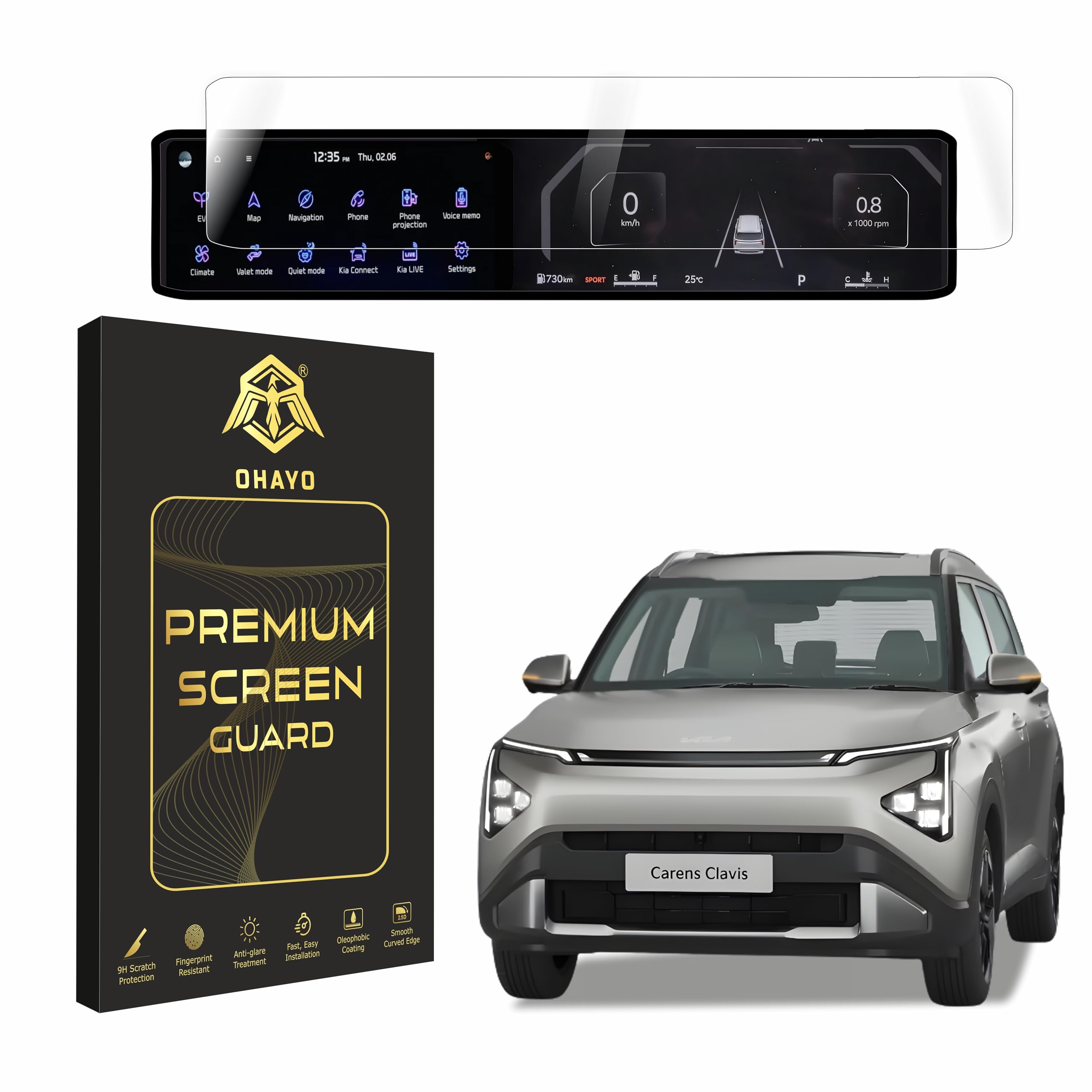 OHAYO Military Strength Screen Protector For Kia, Strong Protection, Full Screen Edge-to-Edge Cover, Scratch Resistant, Bubble-Free Install, Ultra HD Clarity,With installation kit (KIA Carens Clavis 2025+ 12.3 Inch)-image-2