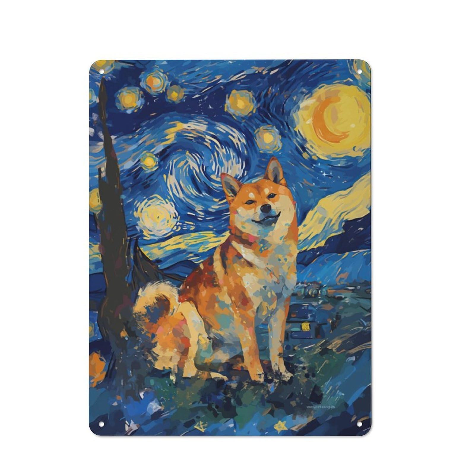 Junmoney Starry Night Shiba Inu Tin Sign 40X30cm For Garage Wall, Retro-Style Wall Decor, For Vintage Wall Decor Fans, For Metal Sign Collectors