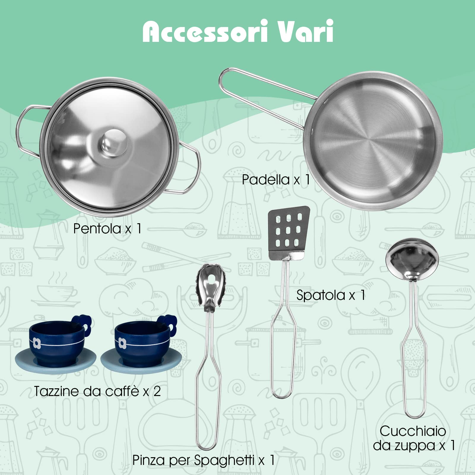 COSTWAY Cucina Giocattolo per Bambini, Cucina Legno per Bambini con Lavatrice, Macchina da Caffè, Forno, Microonde, Lavello e Rubinetto, Funzione Luci e Suoni, per Bambini 3+ Anni