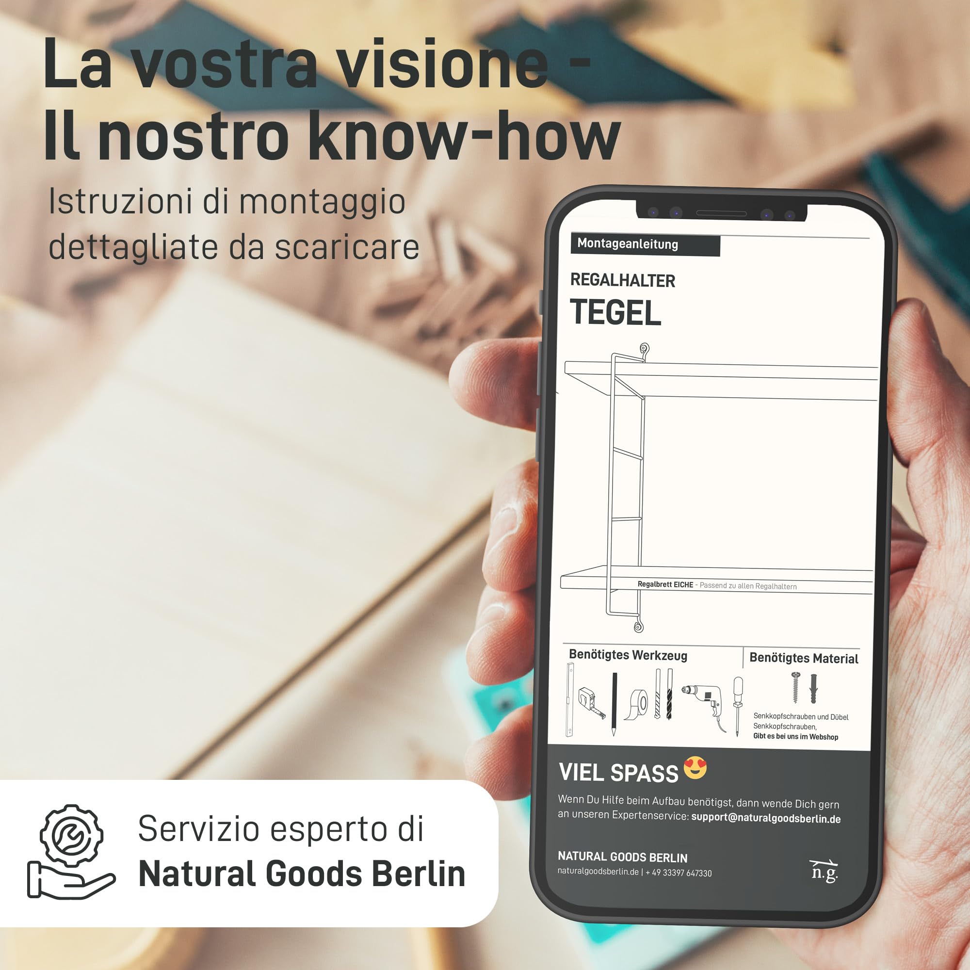 Natural Goods Berlin 2 supporti per scaffali TEGEL, Design supporto da parete per scaffale, mensola sospesa, mensola da parete (6 livelli, nero)