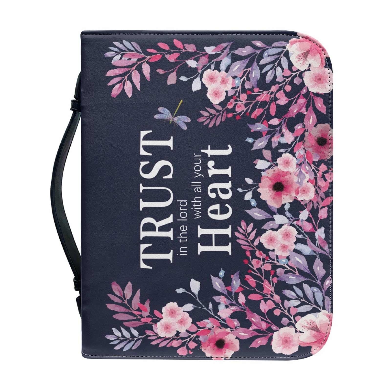Kuiaobaty Lord Quotes Floral Bible Cover Carrier Handle Faux Leather Notebook Carrying Bag with Inside Pen Pockets, Standard Size Bible — image 1