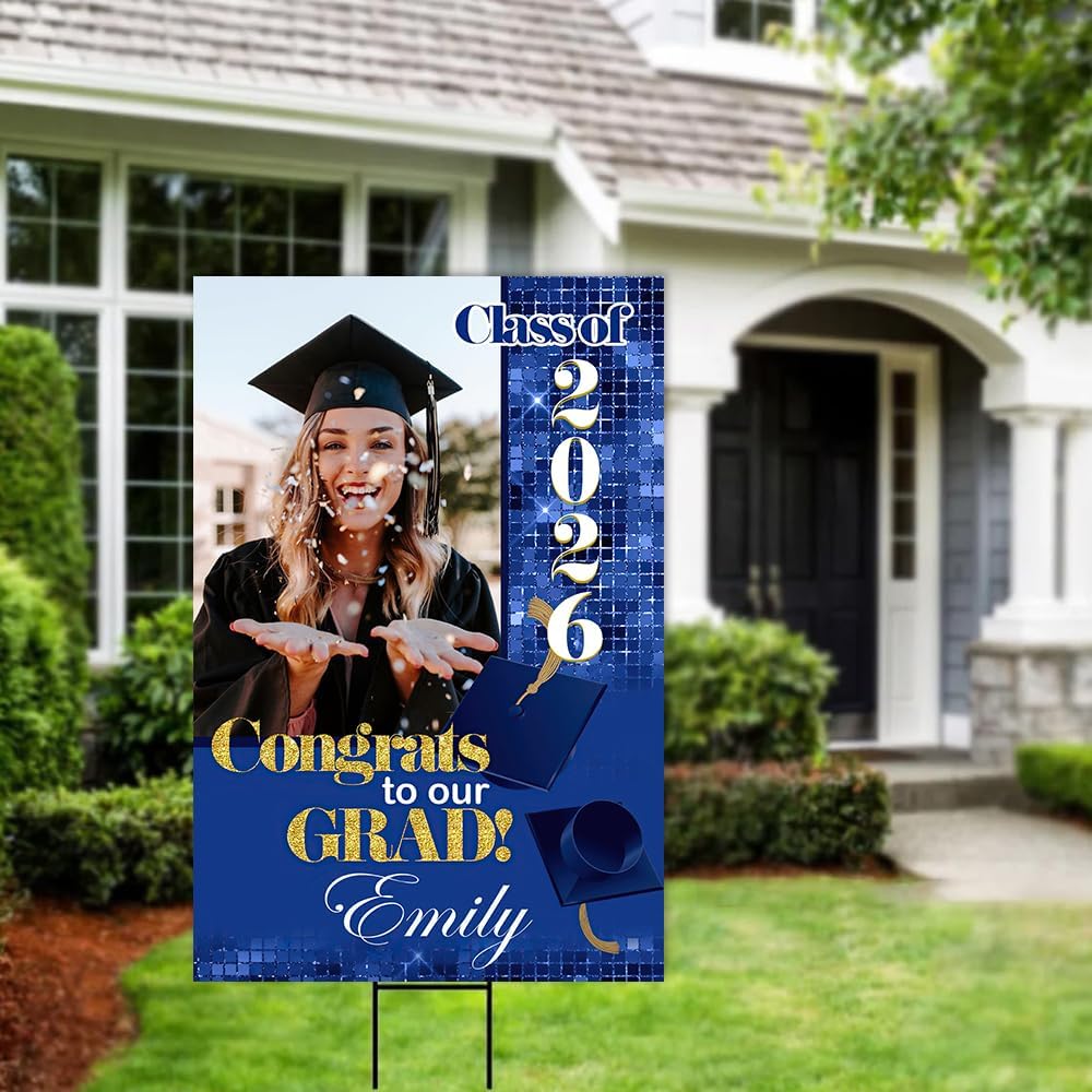 Personalized Graduation Sign Class of 2024 Graduation Photo Yard Sign - High School Senior Welcome Sign - Welcome Sign Congrats, Grad Lawn Sign, Graduation Yard Sign